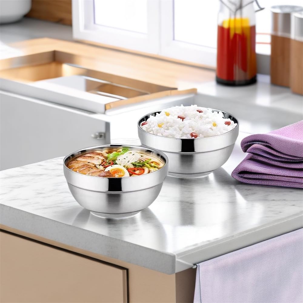 Ceiteo 28 Oz Stainless Steel Large Bowls Set of 6, Metal Double-walled Insulated Noodle Soup Bowls with Lids for Adult, Dishwasher Safe and Unbreakable