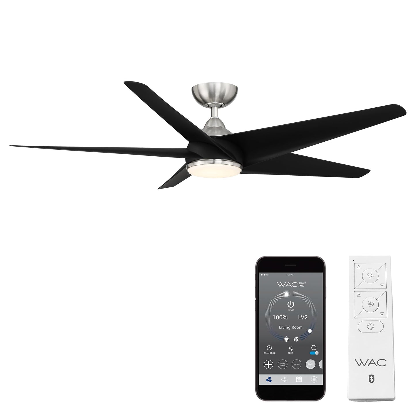 WAC F-071L-BN/MB Viper 60" Outdoor Ceiling Fan with Lights and Remote Control, Brushed Nickel Matte Black