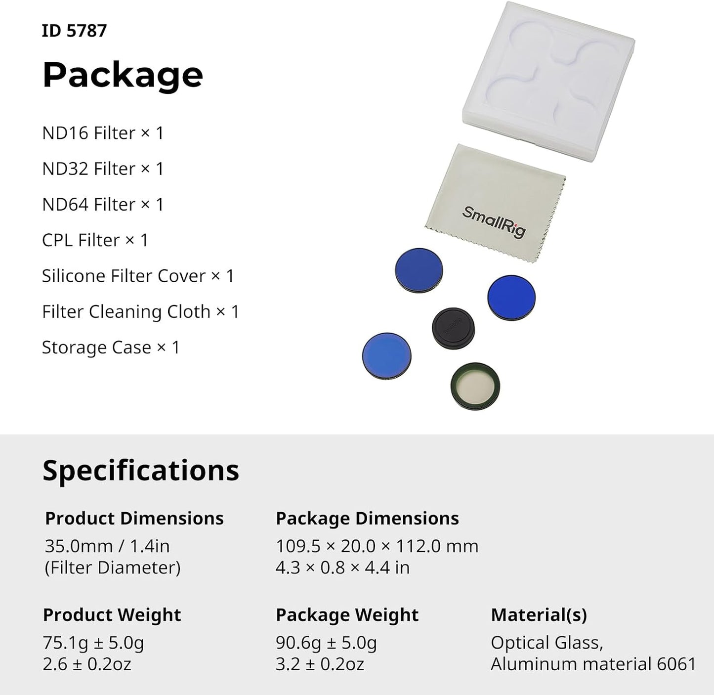 SMALLRIG ND16, ND32, ND64 Nano Filter Kit Only for DJI Osmo Nano, Includes CPL Polarizing Filter, and Filters