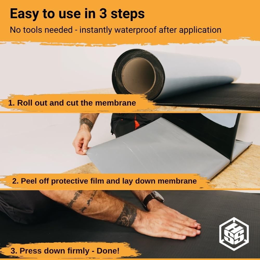 HSS EPDM Waterproofing Membrane EasyStick - 52 Mil - Reinforced - Waterproof - self-Adhesive - Longlasting flatroof Sheet - Black - 39 inch x 16 feet