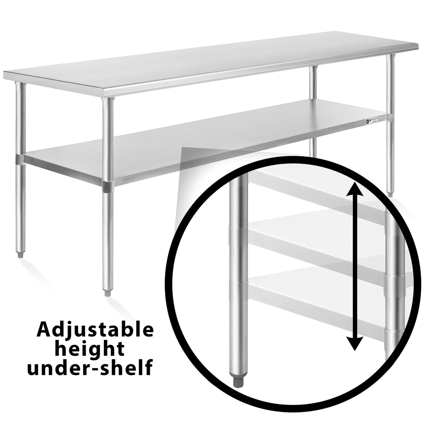 KUTLER Stainless Steel Table 30 x 72 Inches, NSF Heavy Duty Commercial Kitchen Prep and Work Table with Undershelf for Restaurant, Hotel, Home