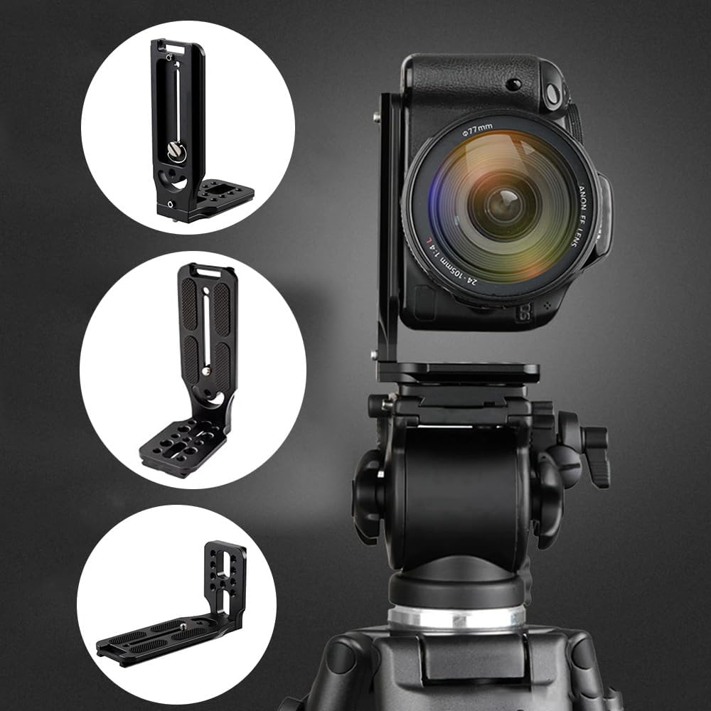 LingoFoto 1/4" 3/8" L Bracket for DSLR/Mirrorless Cameras, Arca-Swiss Quick Release Plate with Vertical/Horizontal