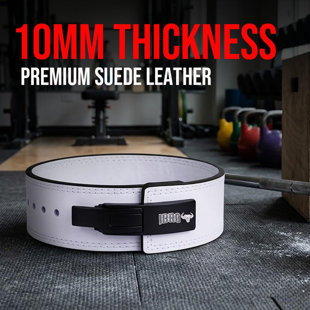 IBRO Powerlifting Lever Gym Belt ? Power 10MM Extreme Heavy Duty Genuine Leather Belts - Squats Deadlifts Bodybuilding Weight Lifting IPF Power Lifting Strongman for Men 10mm AllWhite M