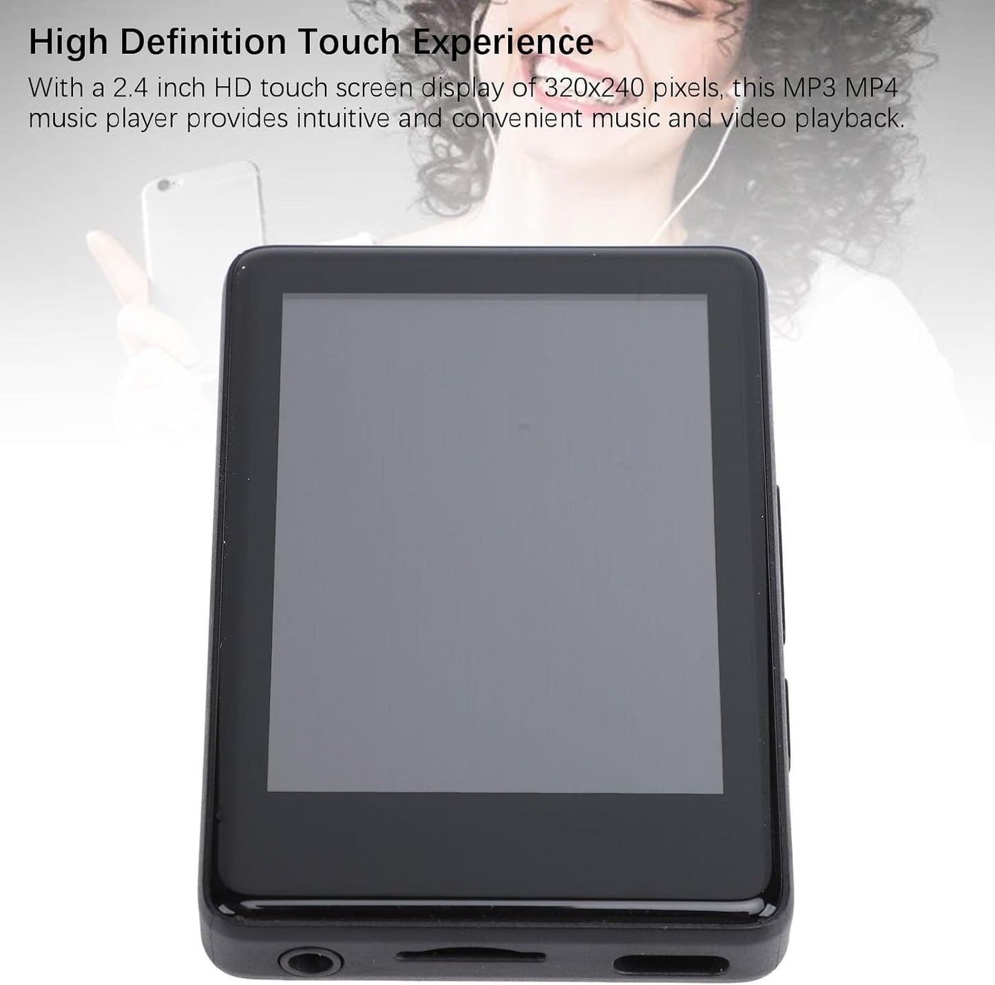 Yoidesu MP3 MP4 2.4in 3.5mm 64GB Player, HD Touch Screen Bluetooth Music Player with Port, Supports Card for Wireless