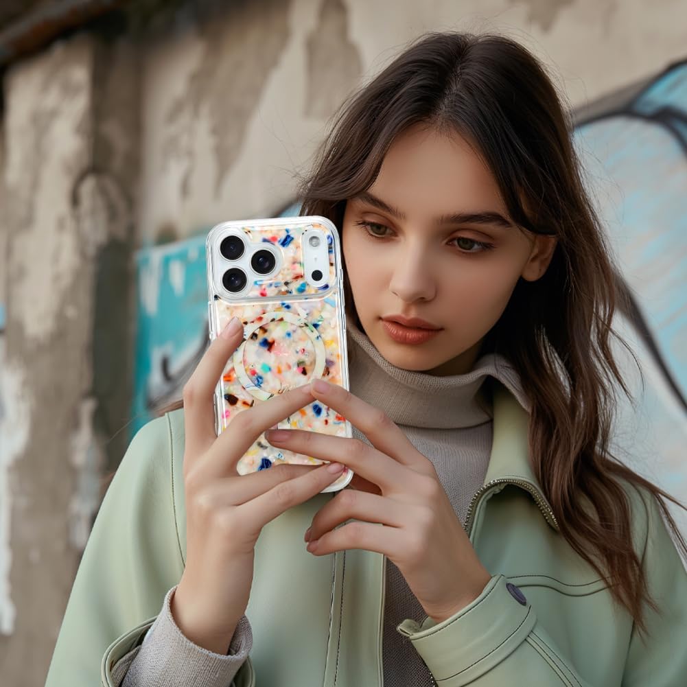 Bonoma 17 2025, for iPhone Pro Max Case Sparkly Luxury Marble Back, Magnetic Support for MagSafe Shockproof Cover
