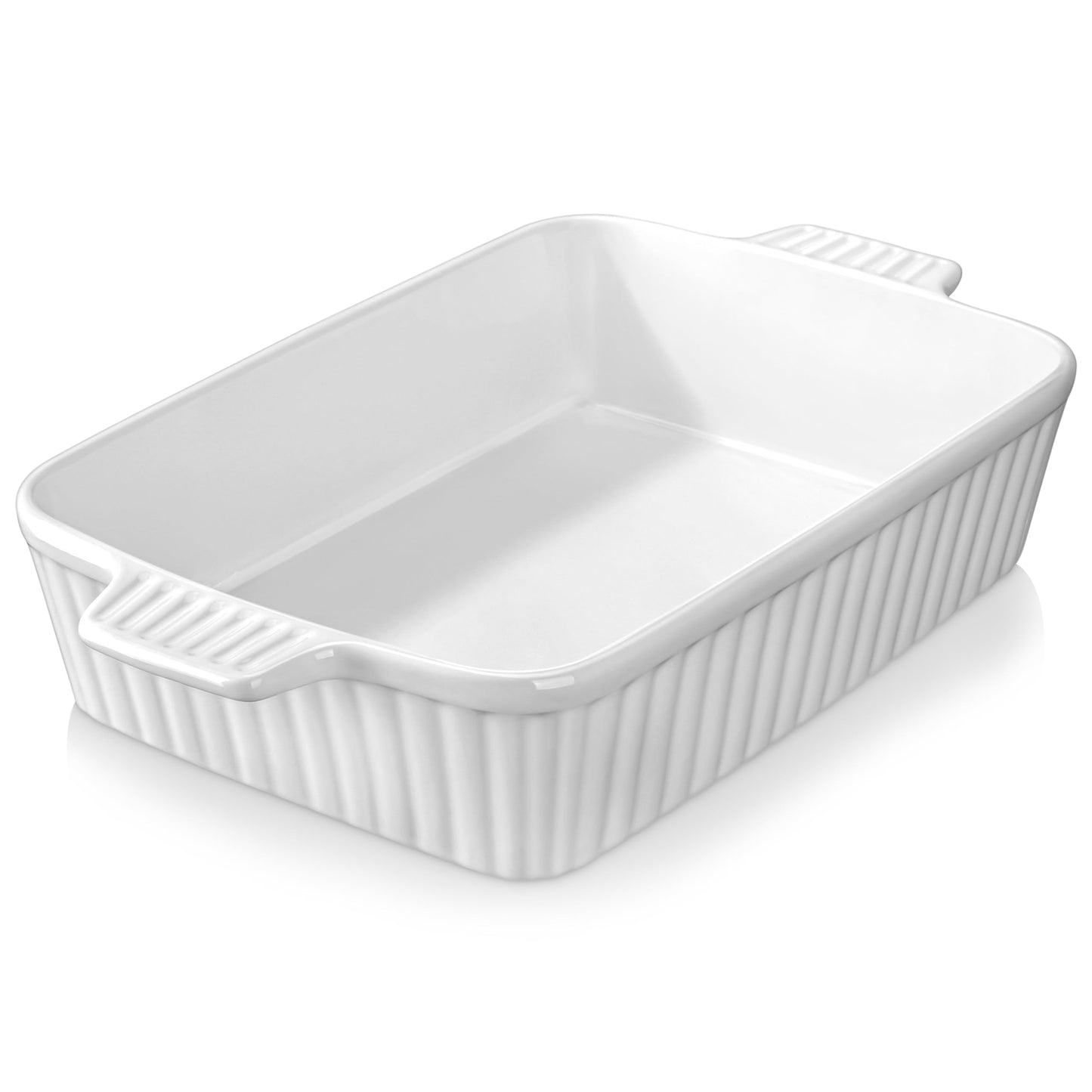 MALACASA 4.4 QT Baking Dish, 9x13 Large Casserole Dish for Oven, Ceramic Baking Pan, Rectangular Lasagna Pan Deep with Handles for Baking, Durable Microwave Oven Safe, Wedding Gift,White, Series BAKE-BAKE