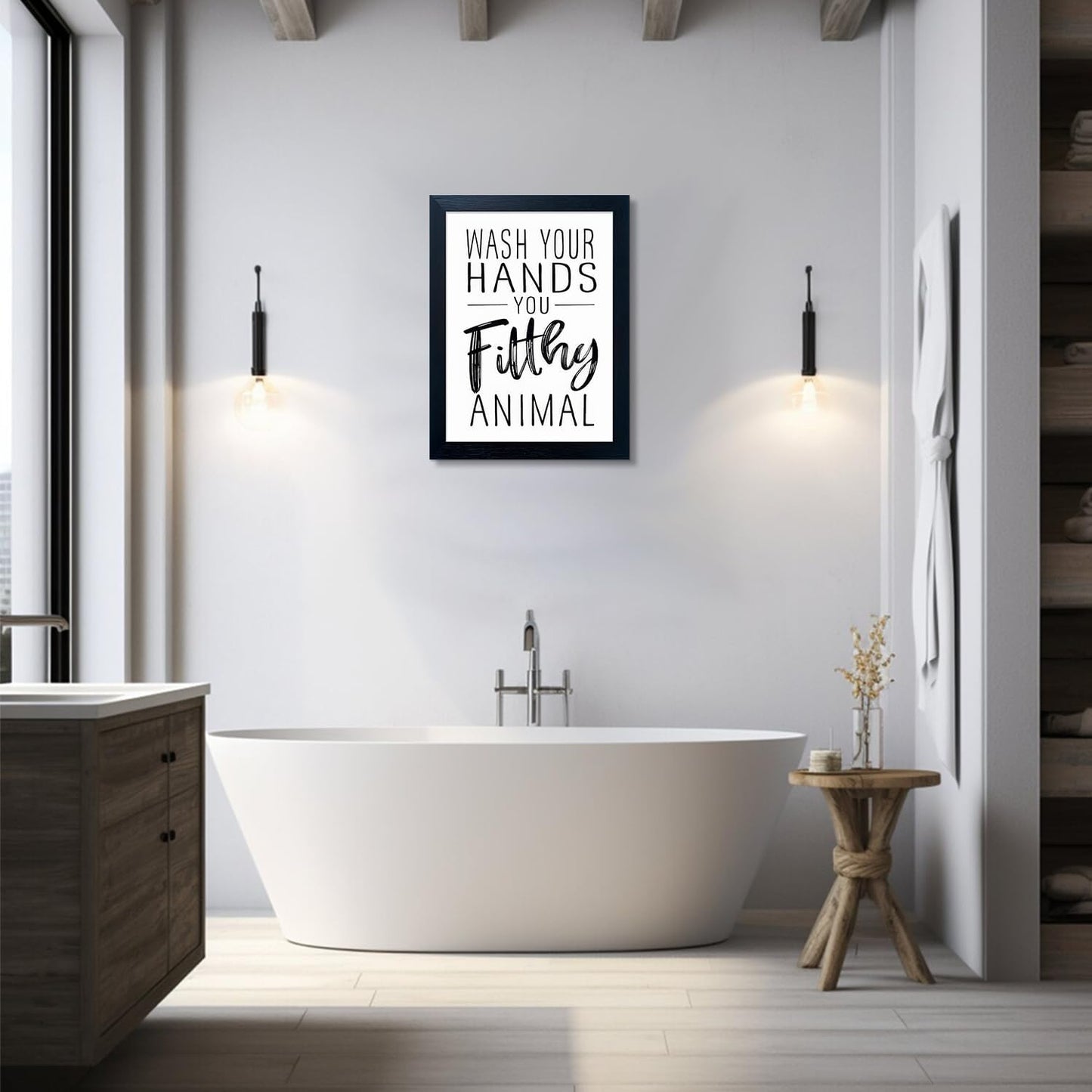 Regine Switzerland Bathroom Decor | Black and White Framed Art Prints for Guest Toilets & Kids' Washrooms