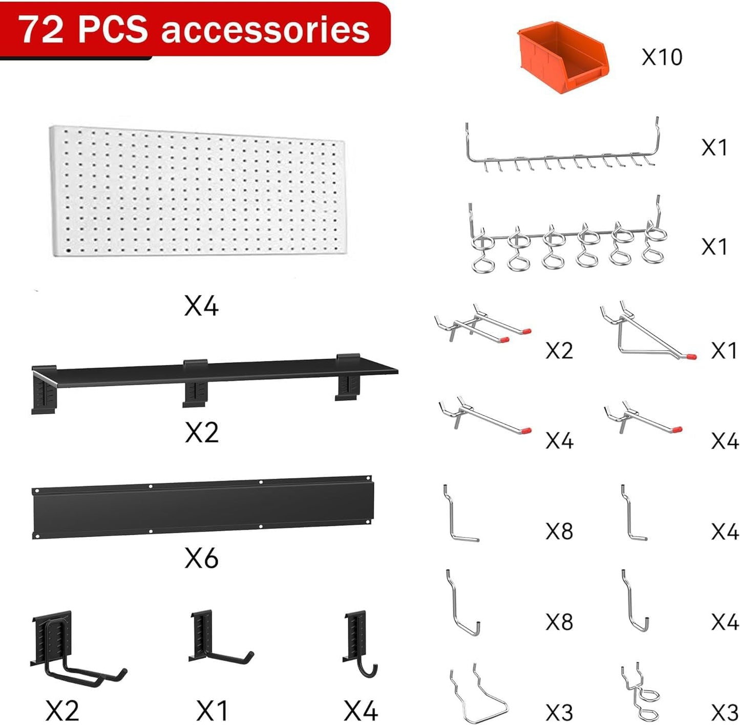 Ultrawall Pegboard Wall Organizer - 48 X 36 Inch Garage Storage Solution with 72 Hooks & Bins