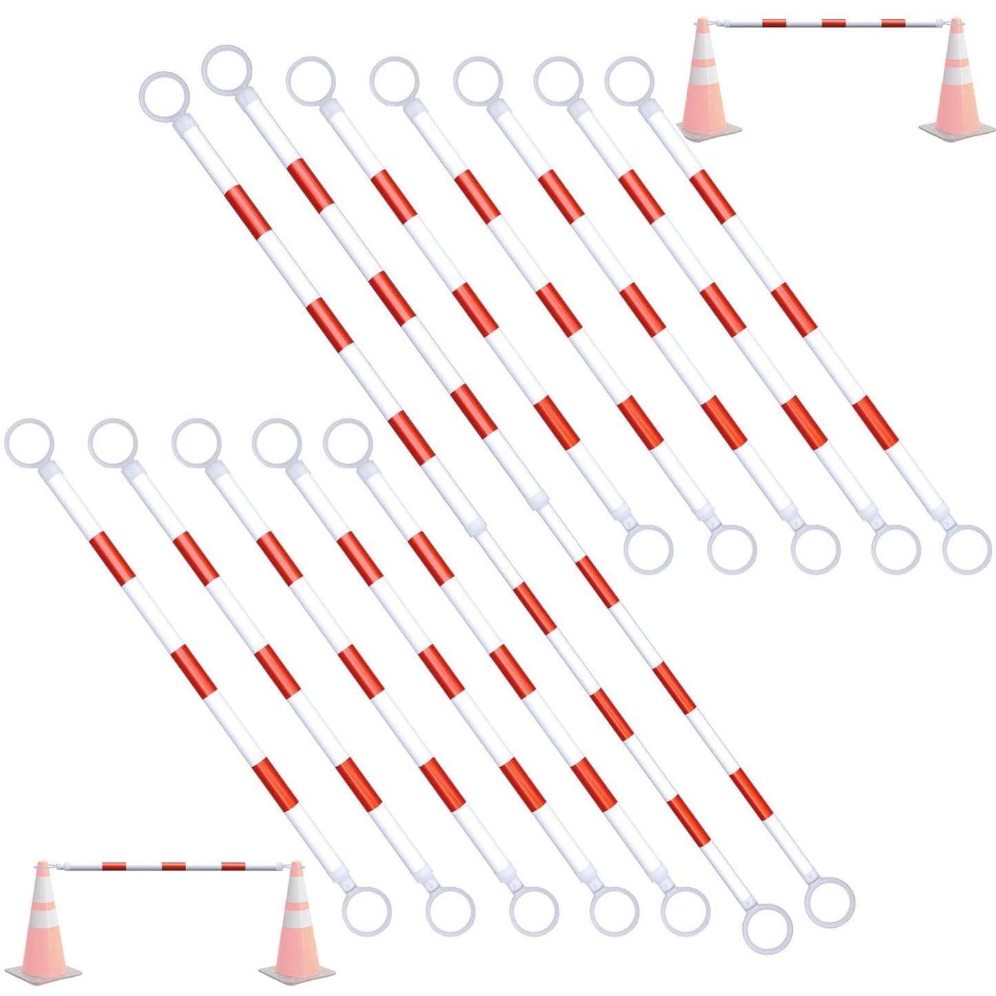 AIWFL 12 Pack Retractable Traffic Cone Bar from 3.93ft to 7.21ft, Expandable Traffic Cone Bar for Parking Lots Reflective Safety Cone Barrier Bar for Road Construction White/Red