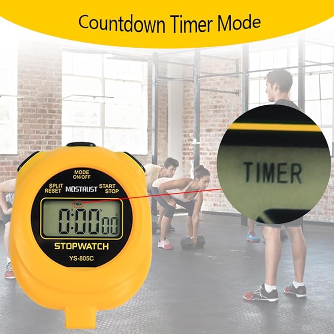 Digital Simple Stopwatch Timer, Single Lap Stopwatch Countdown Timer with On/Off, AAA Battery(Included) Stopwatch for Kids Students Coaches (Yellow)
