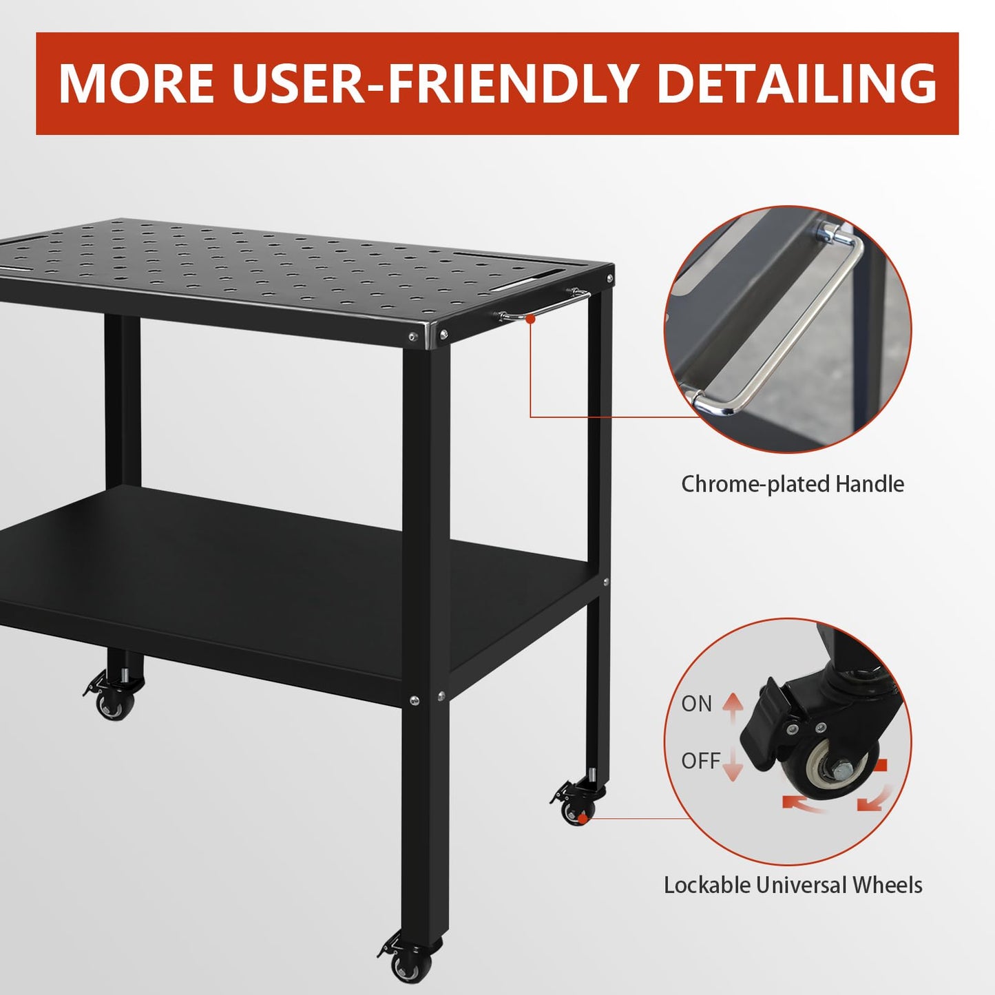 Welding Table Welding Cart 36”×18”, 1200lbs Load Capacity Industrial Workbench with 5/8" Holes Fixture Table with Wheels