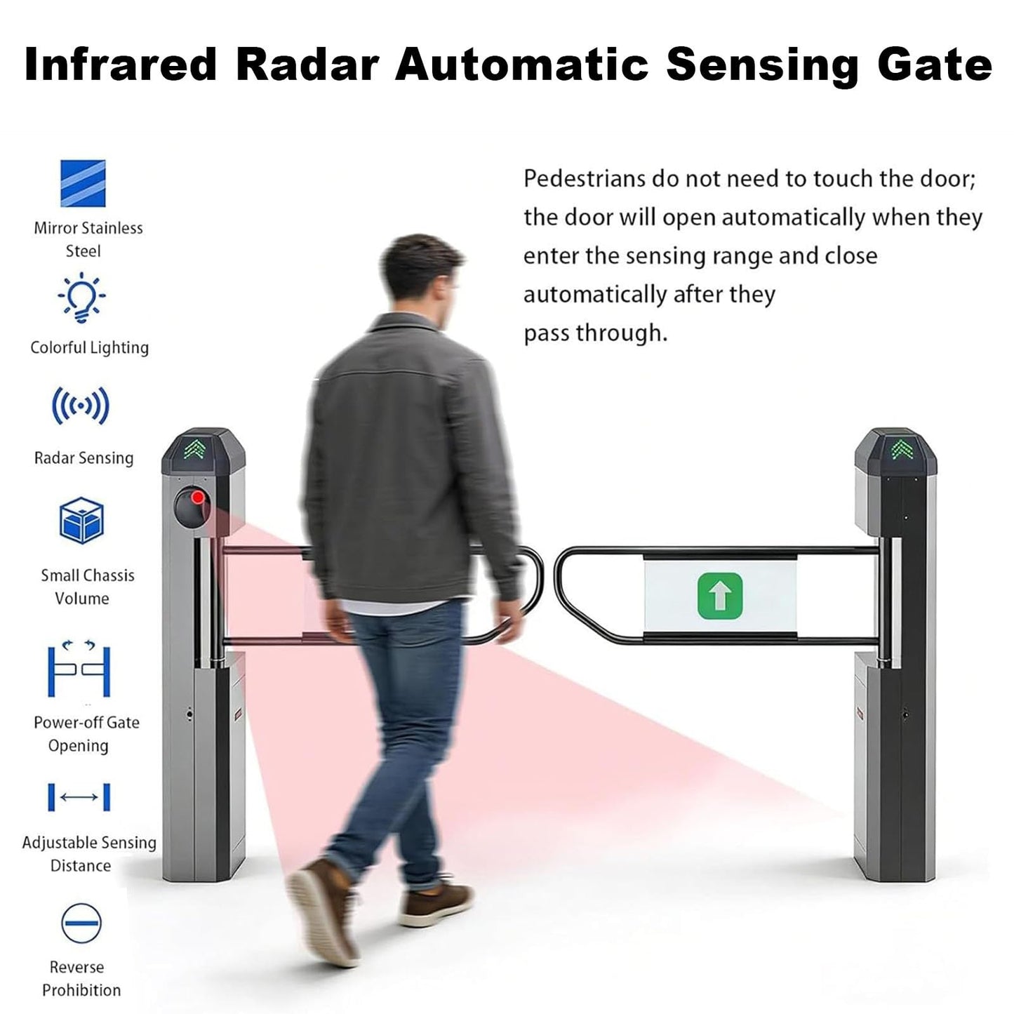 Public Entrance Automatic Turnstile with Radar Sensing - 90° Swing Gate for Transportation Hubs & Retail, Featuring Reverse Alarms & LED Indicators, One-Way Entry Access Control System