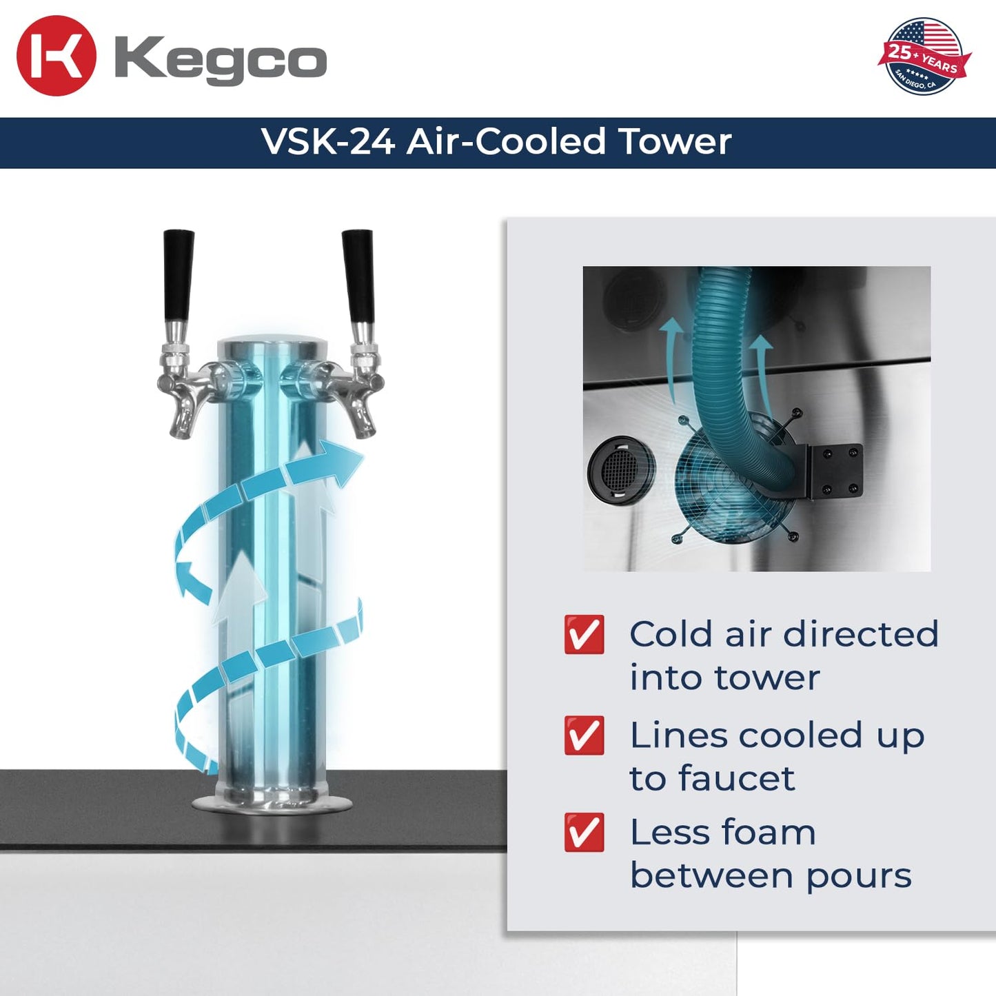 Kegco 24" Wide Dual Tap Stainless Steel Built-In Left Hinge Kegerator with Dispense Kit