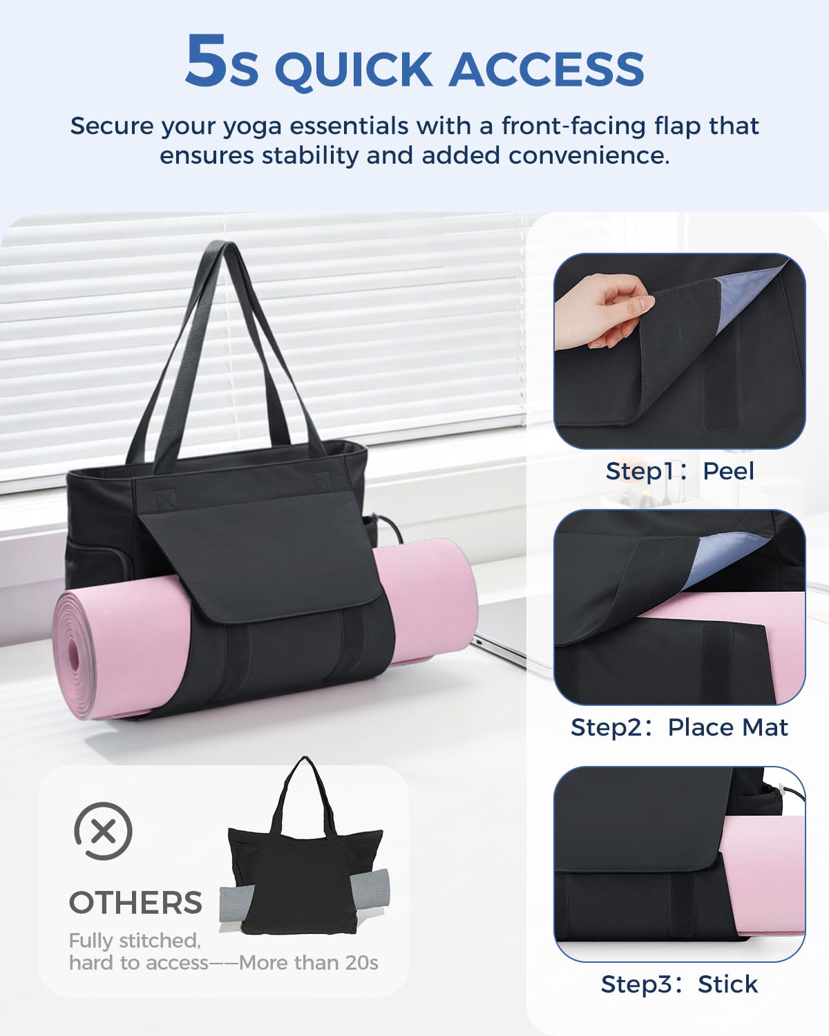 sportsnew Gym Bag for Women, 19L Yoga Mat Bag with Shoe Compartment & Wet Dry Pocket, Gym Tote Bag with Hook-and-loop Yoga Mat Holder, Quick Access Storage, for Workout Travel Pilates Dance