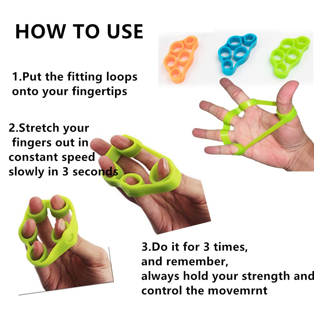 FMELAH 3pcs Finger Stretcher Exerciser, Hand Grip Strengthener, Hand Exerciser,Forearm Exerciser Trainer Silicone Rings for Muscle & Rehabilitation