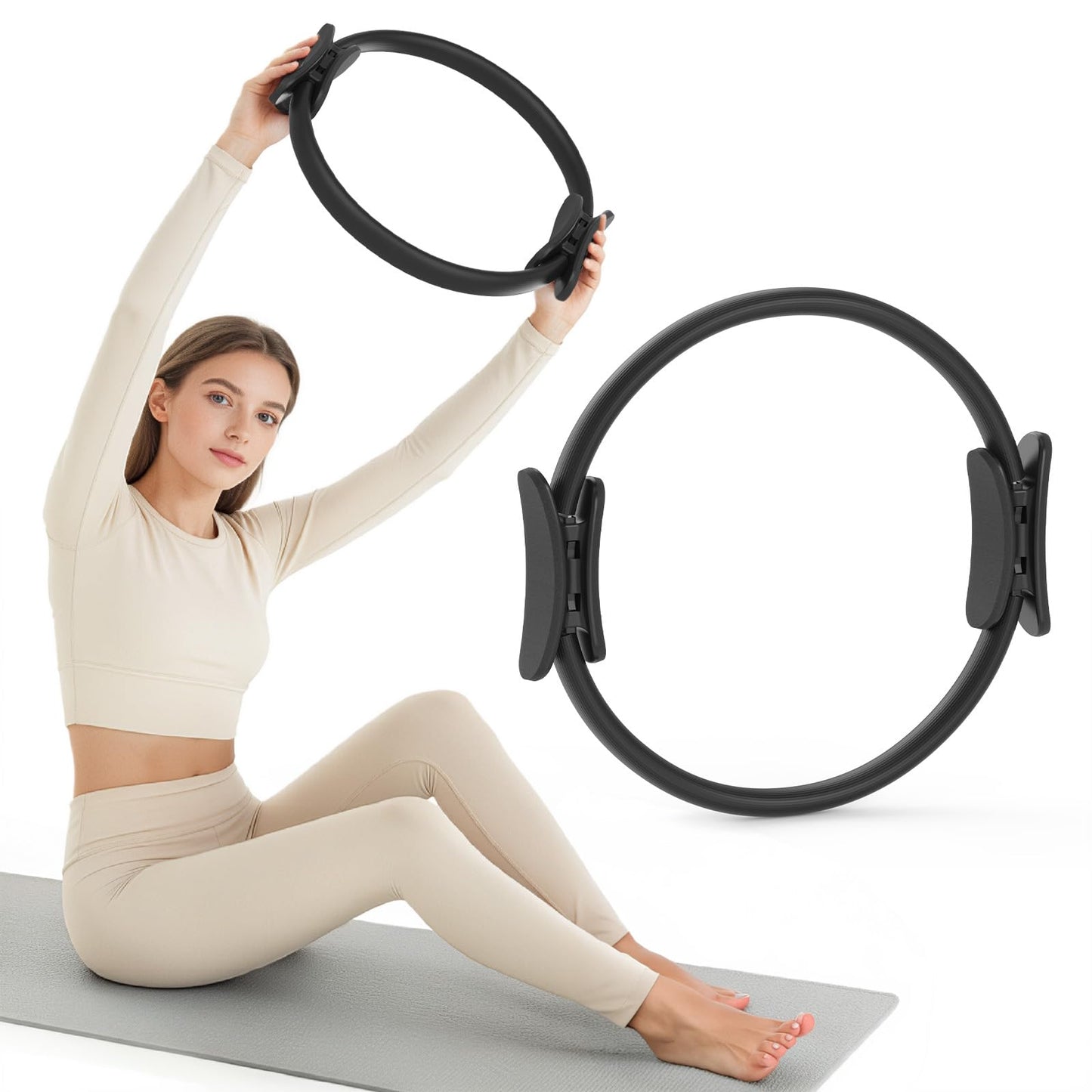 JKSHMYT Pilates Ring Fitness Circle for Women, Pilates Equipment – 14.5" Home Magic Exercise Workout, Better me Pilates Essentials Starter Set for Beginners Toning Shape Full Body Black