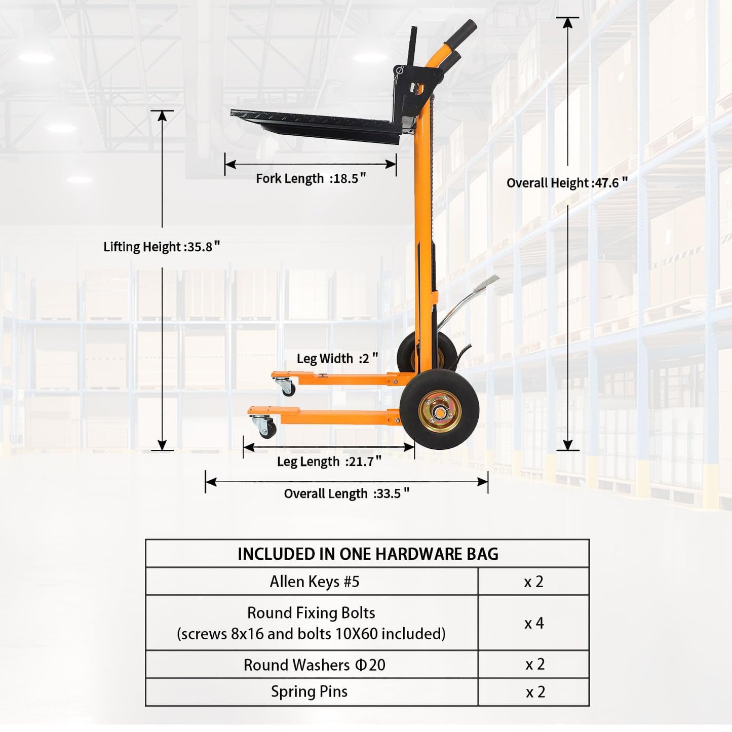 APOLLOLIFT Material Lift, 440 lbs Capacity 35.8" Lifting Height, Manual Hydraulic Stacker Pallet Jack Truck Dolly with Swivel Casters and Lift Plate (Yellow)