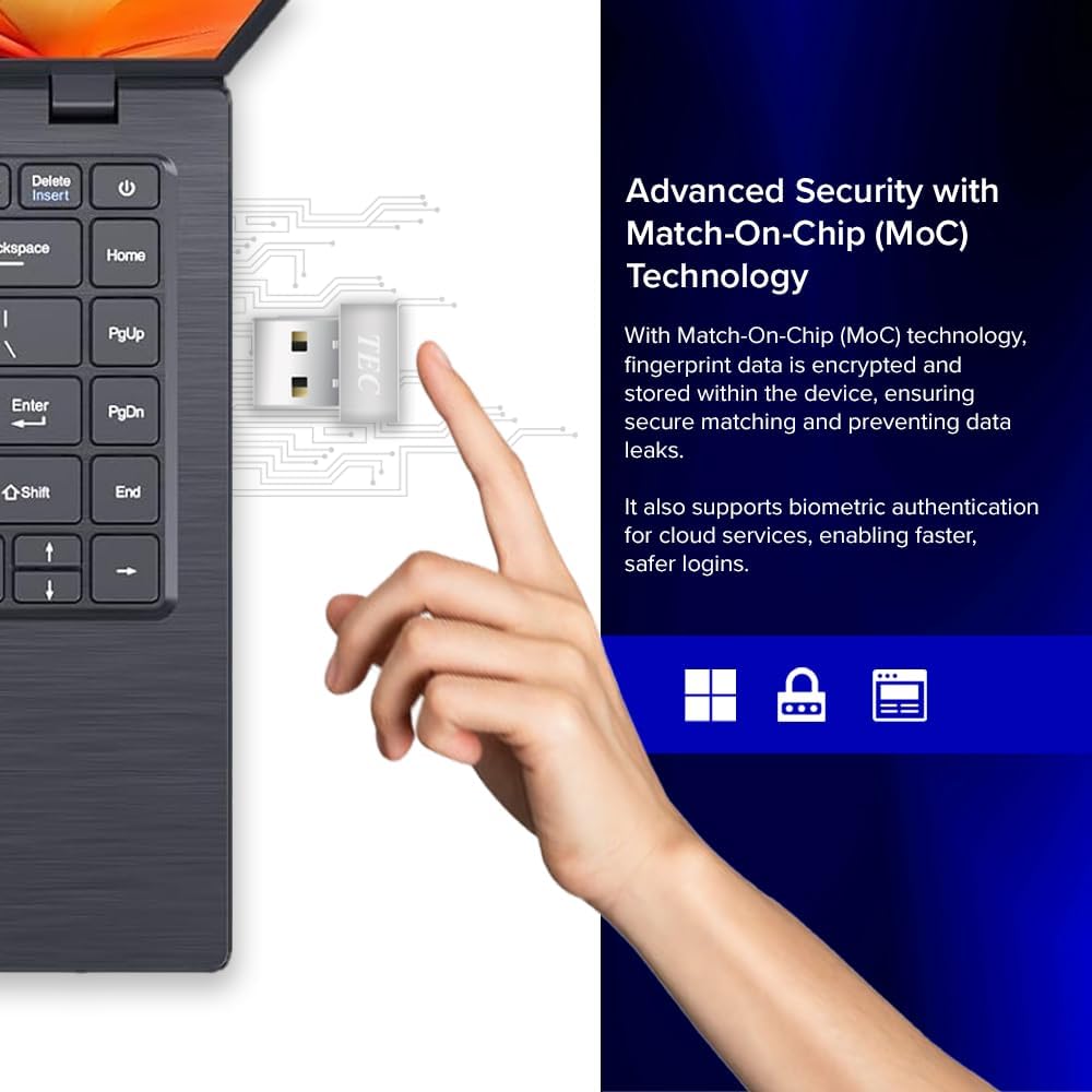 TEC 0.05s AES256 360 11/10, TE-FPA3-MC ESS Enhanced Sign-in Security USB Fingerprint Passkey Reader Fast Login