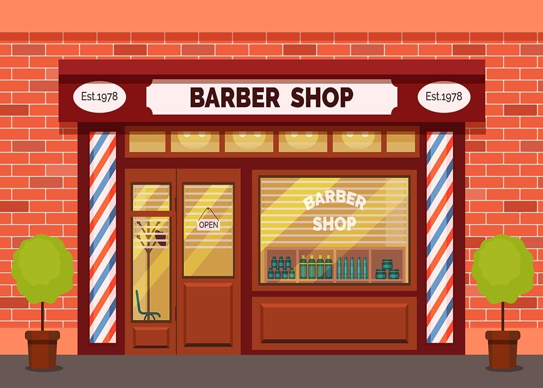 BELECO 5x3ft Fabric Cartoon Barber Shop Backdrop for Photography Red Brick Wall Hair Salon Hairstylist Haircut