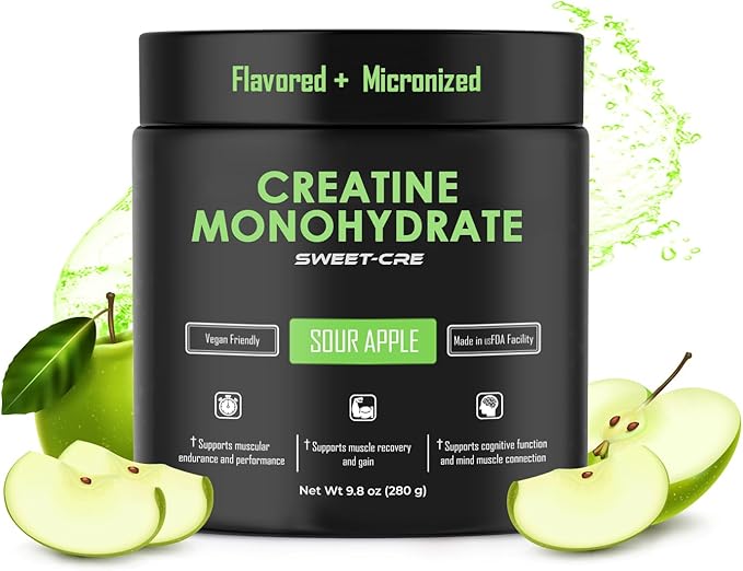 Creatine Monohydrate – 5g Creatine Monohydrate Powder – Advanced Creatine for Women and Men – Bulk Supplements Creatine – Delicious Fruit Punch Flavor – 10oz (40 Servings, Sour Apple)