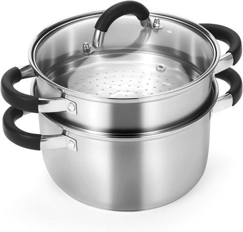 Kirecoo 3.2QT Stainless Steel Steamer - Versatile Cooking Pot with Silicone Handle & Lid for Vegetables, Dumplings, Soup