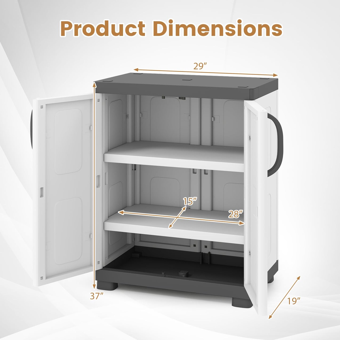 Giantex Storage Cabinet with 2 Doors and Adjustable Shelves, Modern Plastic Base Garage Organizer, Floor Sideboard for Kitchen, Dining Room, Bathroom (Wide-29"x19"x37",White+Grey)
