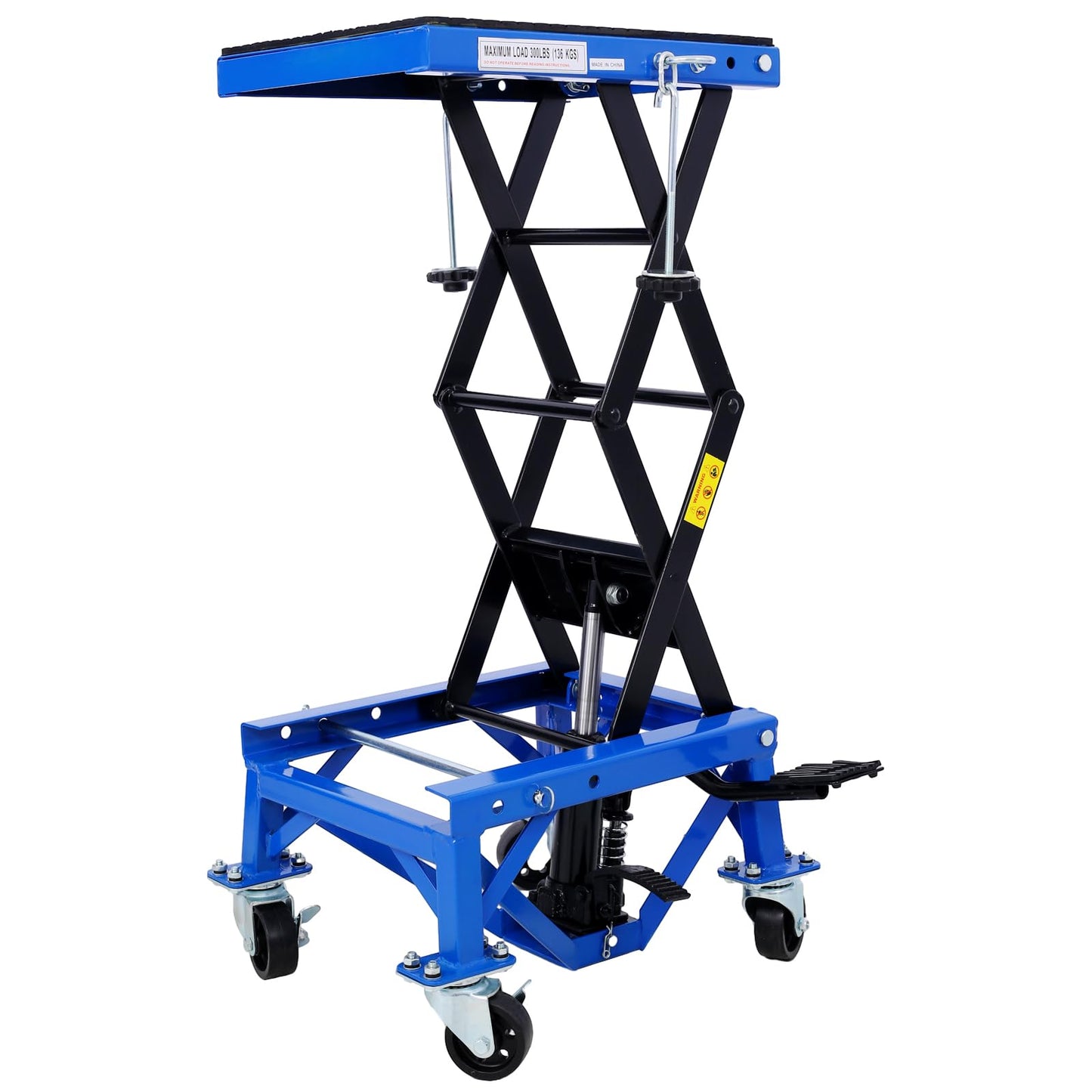 SPOFLYINN 300 Lbs Hydraulic Motorcycle Scissor Jack Lift Foot Step with 4 Wheels Jack Stand Portable Lift Table for Small Dirt Bikes Blue