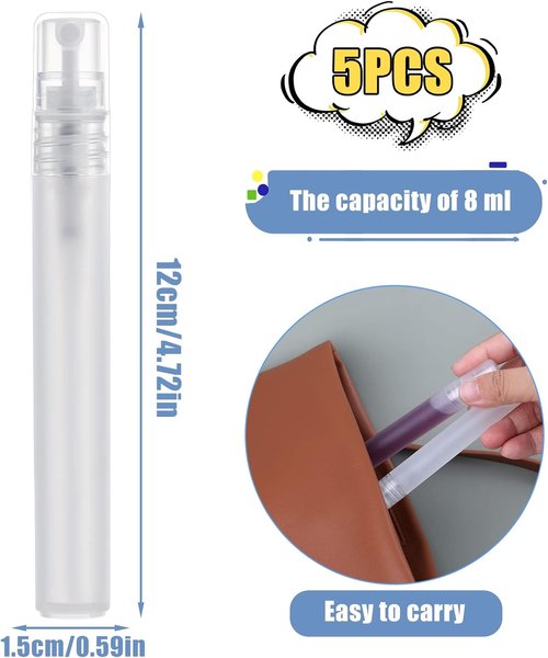 KINBOM Perfume Atomizers - 5 Pack of 10ml Refillable Spray Bottles for Travel | Matte Plastic Design