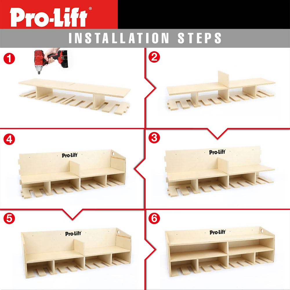 Pro Lift Cordless Drill Organizer – wall mount power tool storage rack, 10 hanging slots, wooden M-005W
