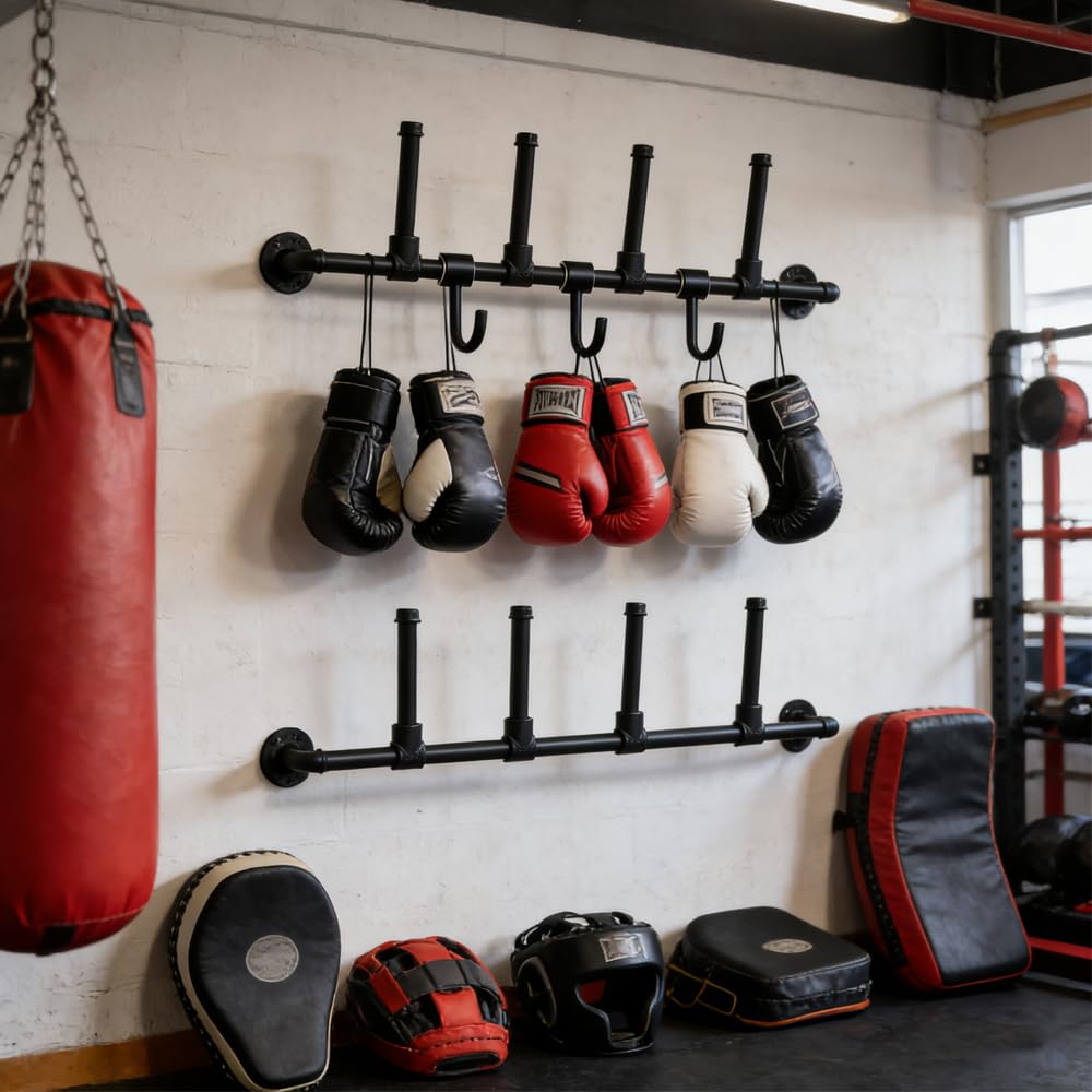 Wall Mounted Boxing Glove Holder with Hooks - Boxing Glove Storage, Saves Space & Keeps Gym Tidy - Perfect for Punching Bags,Gloves in Garage, Home Gym, Fitness Room