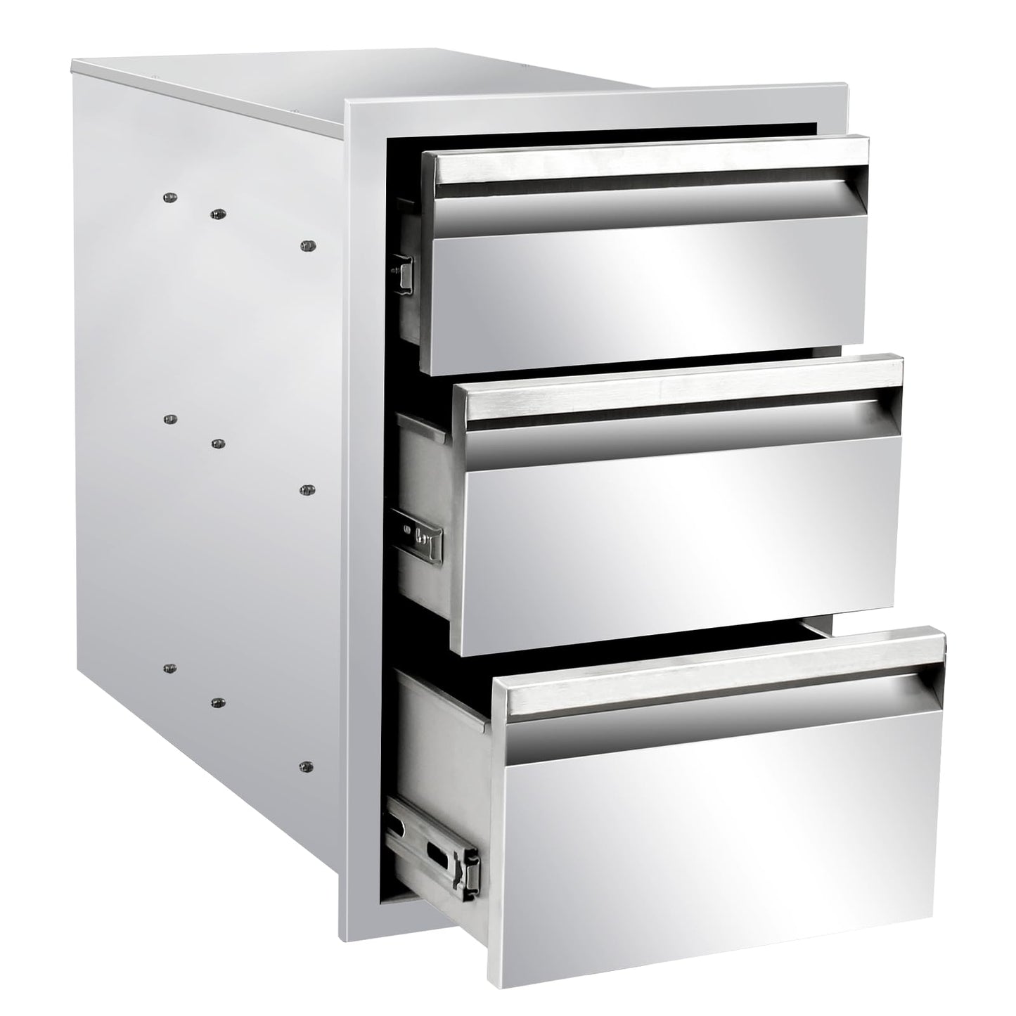 Outdoor Kitchen Drawers 14" W x 21" H x 23" D Stainless Steel Drawer BBQ Triple Drawers with Hidden Handle for Outdoor Kitchen Island, Patio Grill Station