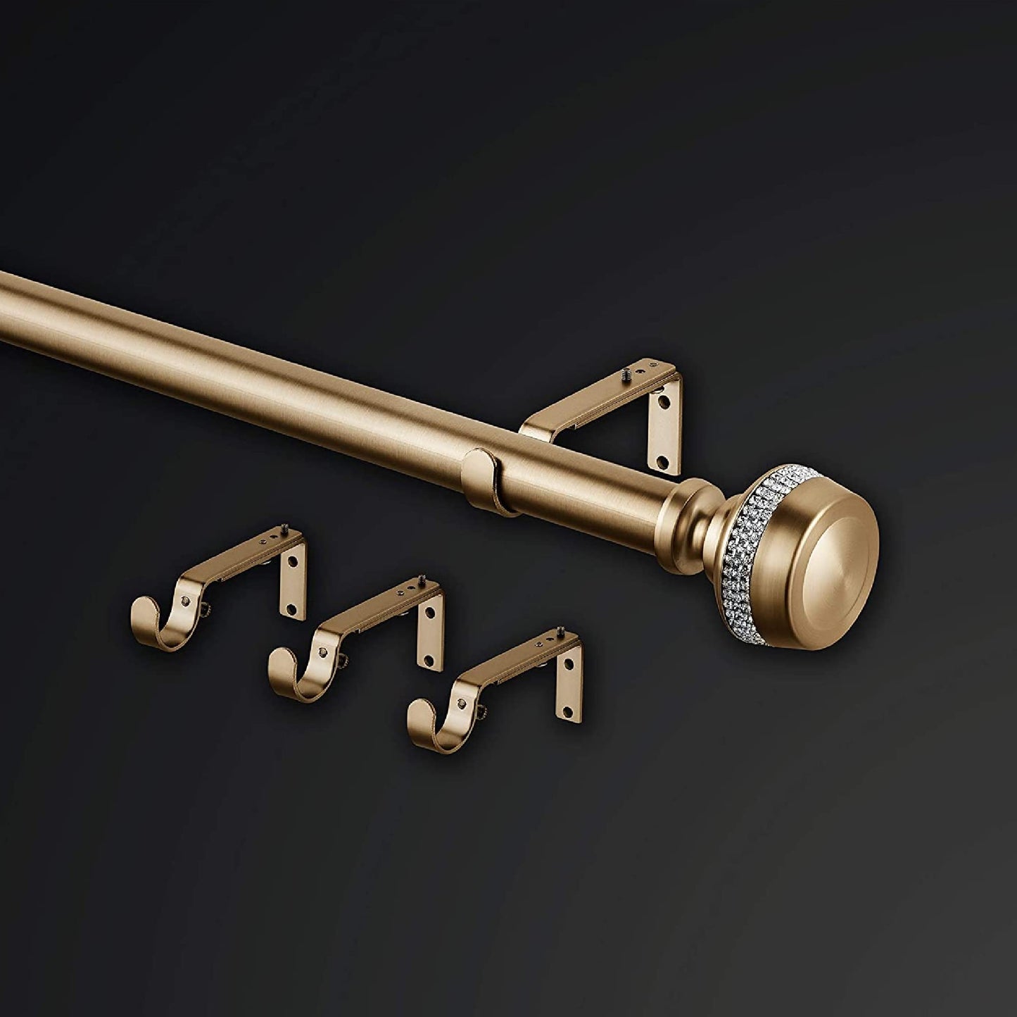 MODE Premium Collection 1 1/8" Diameter Curtain Rod Set with Brilliant Urn Curtain Rod Finials and Steel Wall Mounted Adjustable Curtain Rod, Fits 144” to 240” Windows, Warm Gold