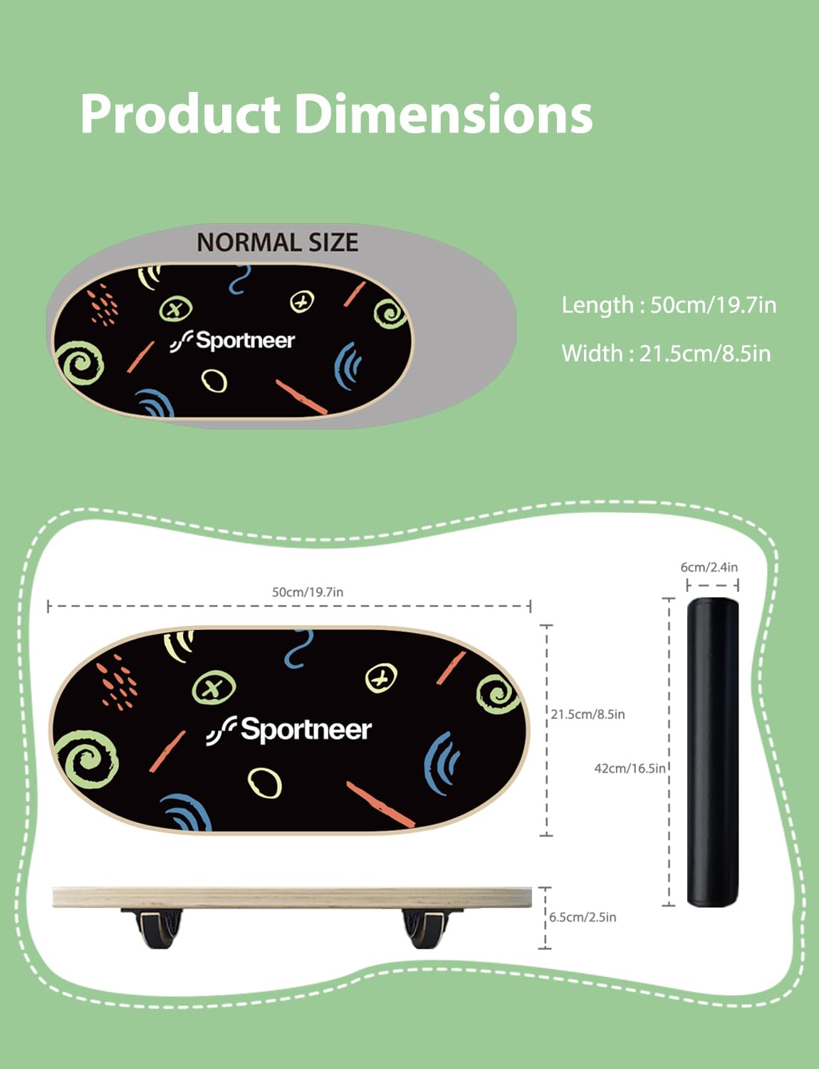 Sportneer Balance Board Kids Wooden Wobble Board for Kids, Safe and Sturdy Balance Trainer, Kids Balance Board for 3-5 6-12 (With Semi-circular Wobble Blocks)