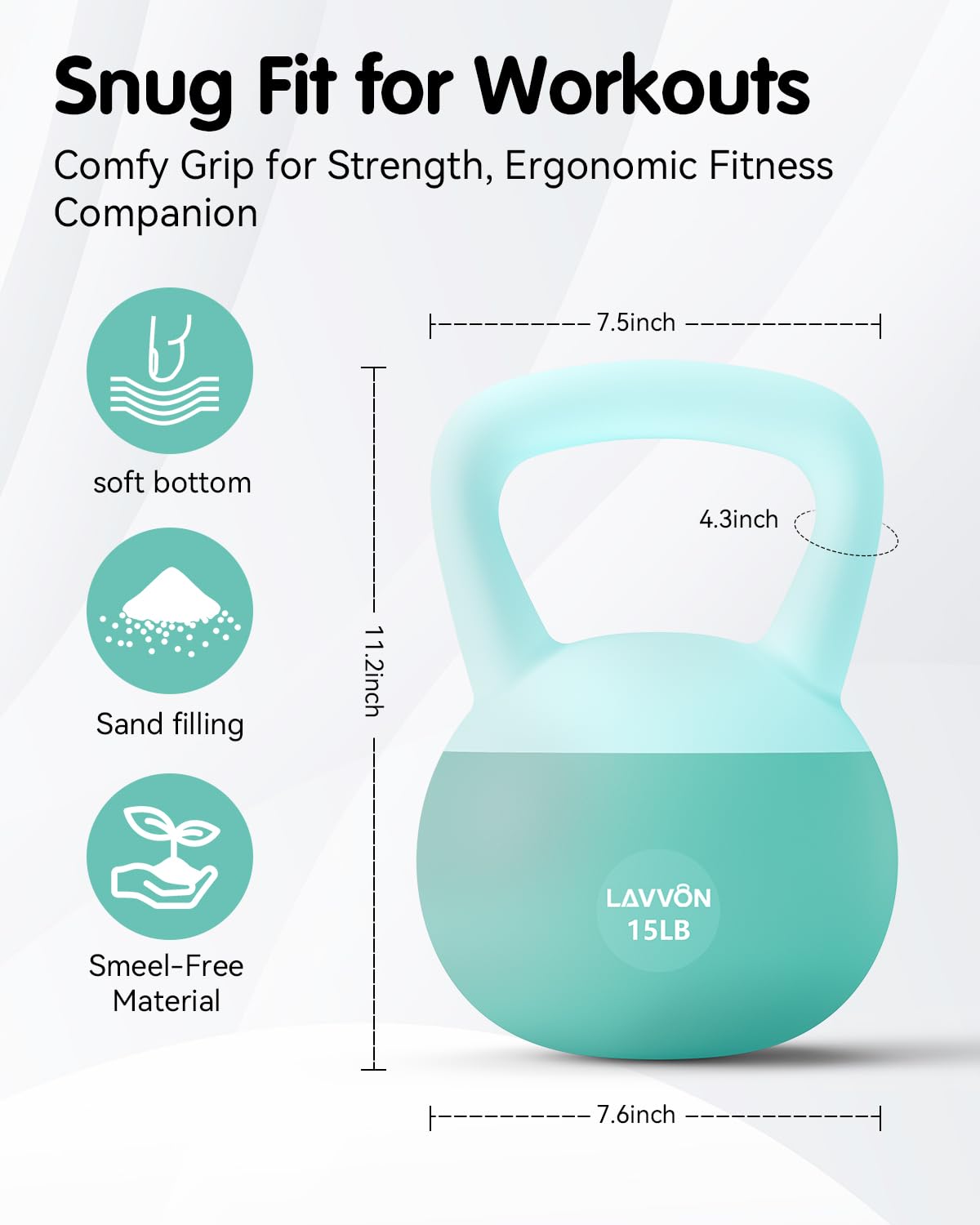 Soft Kettlebell - Cushioned Impact-Resistant Base and Anti-Slip, Kettle bell Anti-Slip Grip Weight for Home Workouts, Safe Strength Training Kettlebells Sets for Women & Men, With Non-slip Gloves (Green, 15 LB)