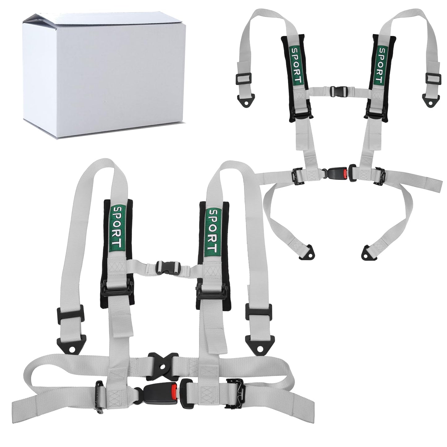 BESTZHEYU 4 Point Harness SFI with 2 Inch Heavy Duty Shoulder Padding with Quick Auto buckle for UTV ATV Sports Car, Racing Car, Car Silver Racing Harness 2 PCS