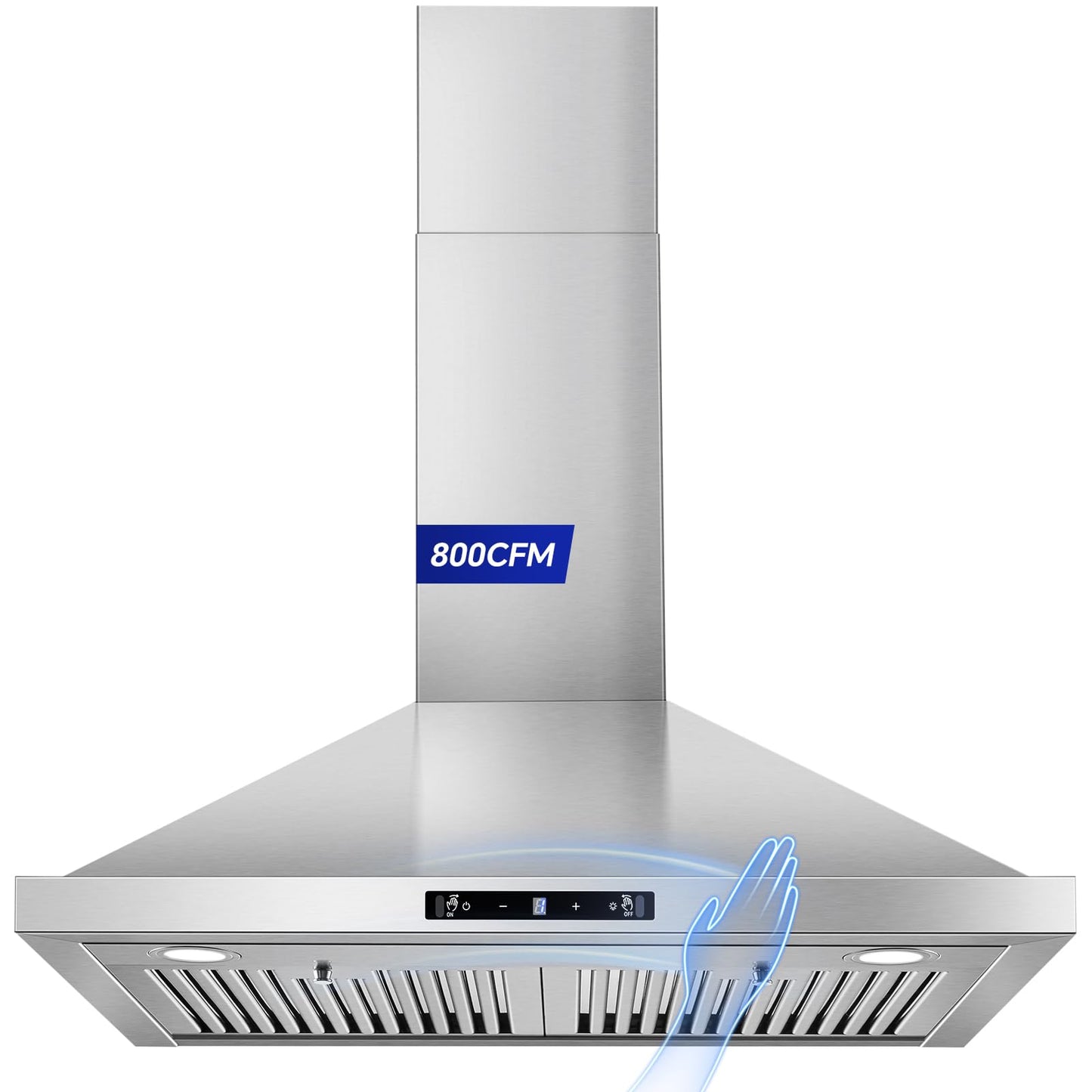 Wall Mount Range Hood 30 inch, 800 CFM Kitchen Hood Stainless Steel Stove Vent Hood with Gesture Sensing & Touch Control, Ducted/Ductless Convertible Duct, 3-Speed Fan, LED Lights, Baffle Filters