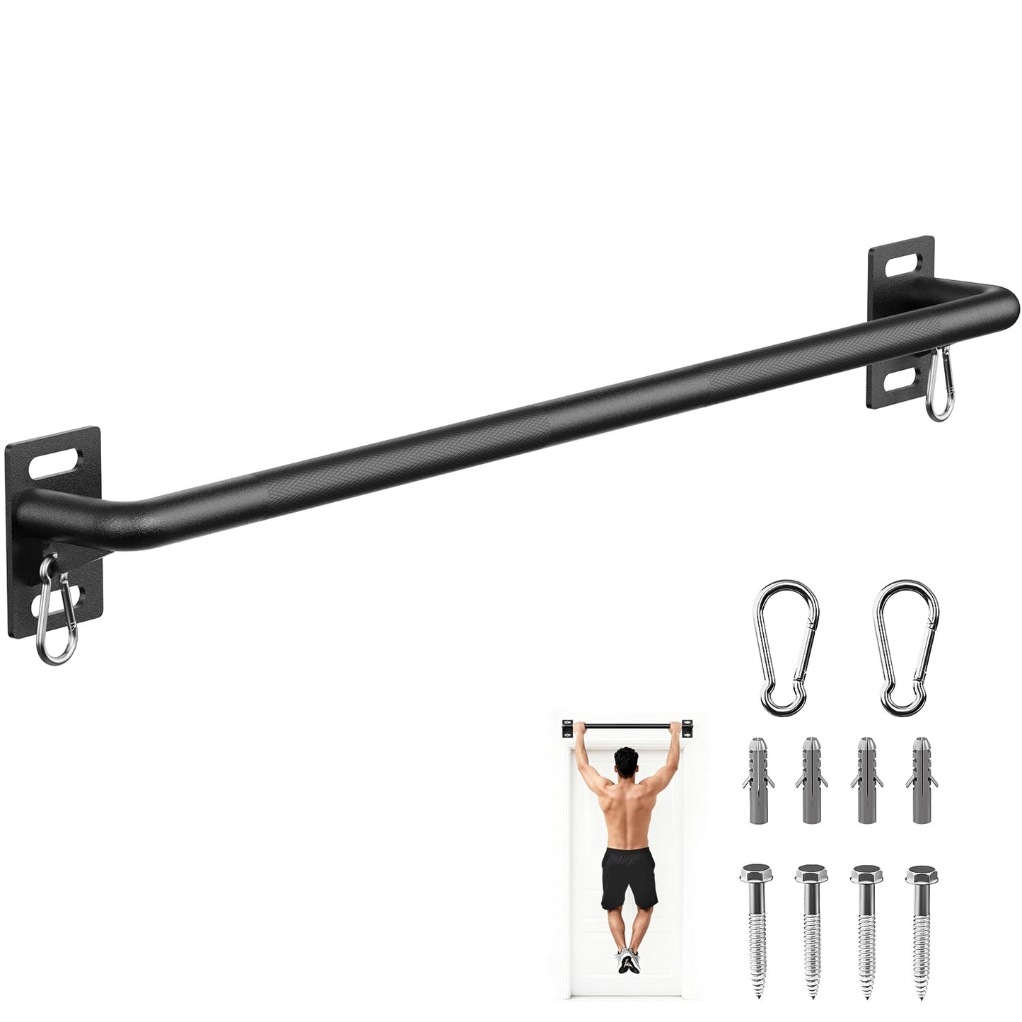 PAPABABE Wall Mounted Pull Up Bar, Chin Up Bar, Strength Training Pull-Up Bars Chin Up Bars for Home Gym, 500LBS Weight Capacity (Black 36 inch)
