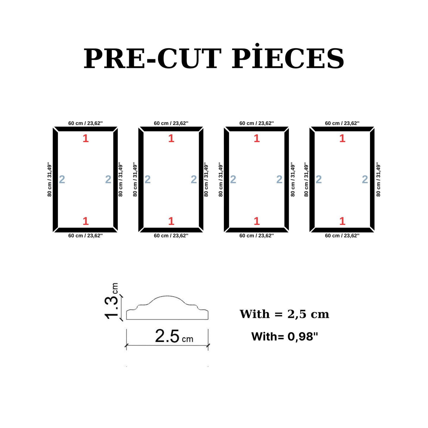 Decozayn Wall Molding Kit, Premade Wainscoting Panels, Picture Frame Moulding, Pre Cut Wall and Door Molding &Trim Panel Kits, Wainscot Wall Panel for Home Decoration, 4 Frames (80x60)
