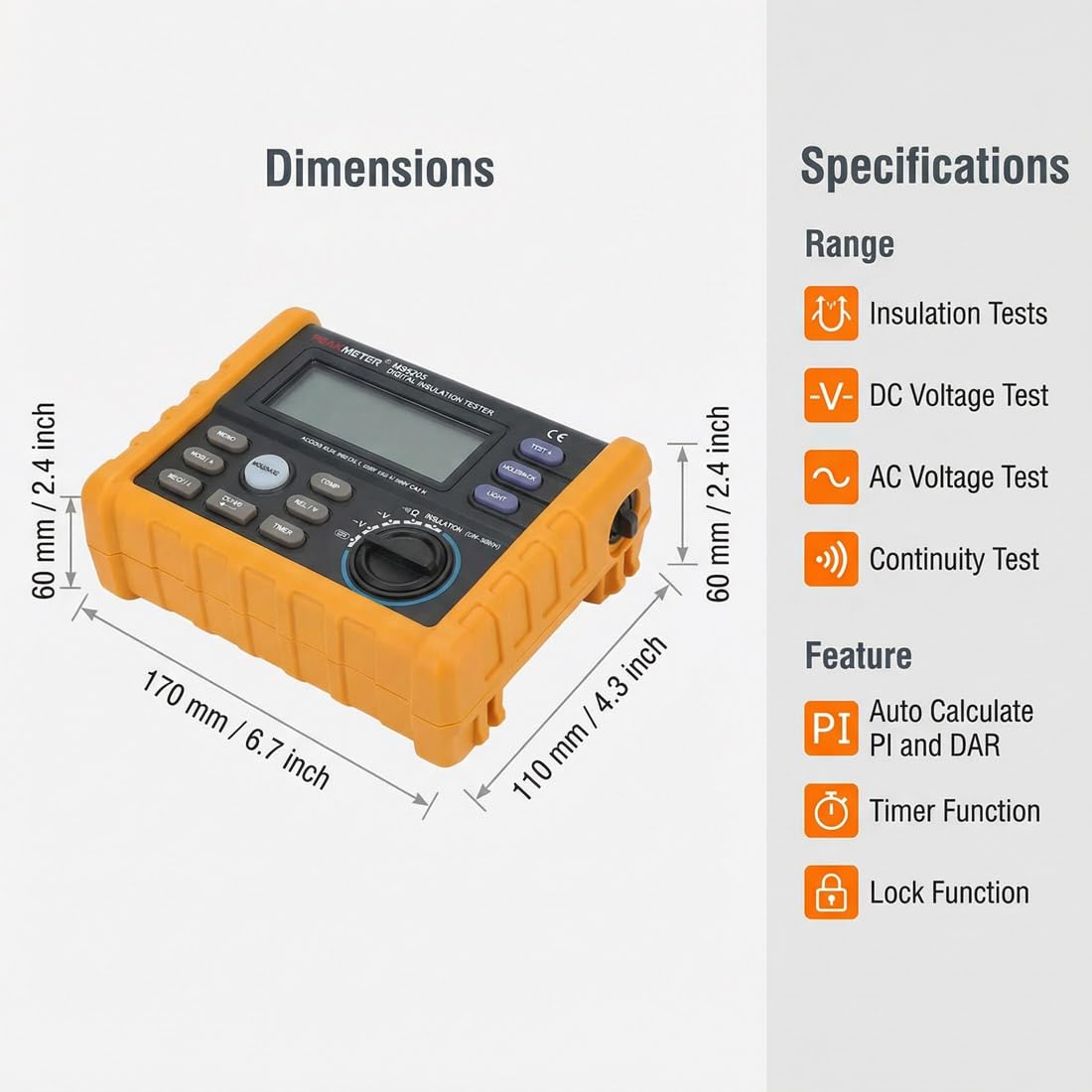 MS5205 Digital Insulation Tester Resistance Meter Megohmmeter Auto Power Off