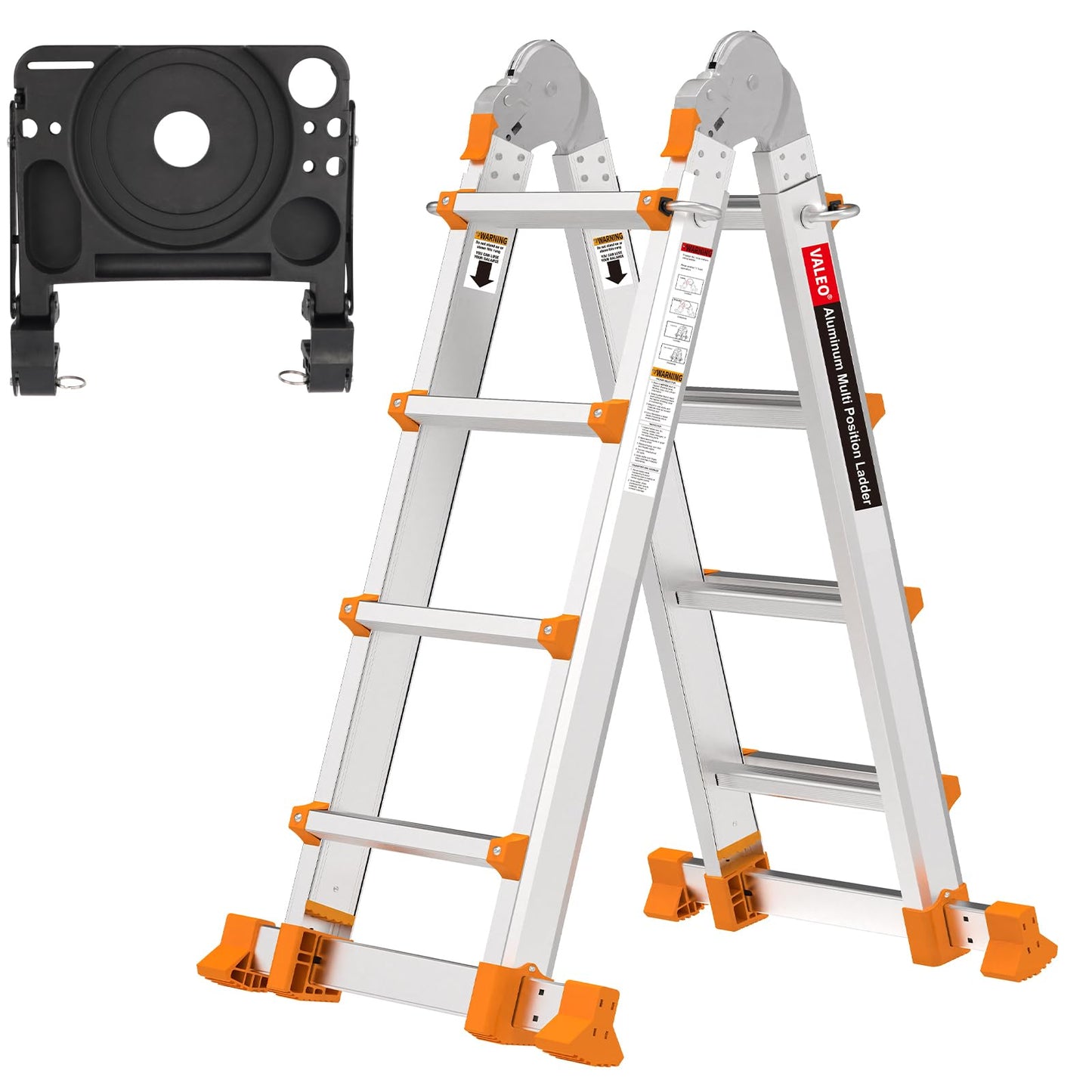 Valeo Ladder 14FT, Multi Position 4 Step Ladder Extension, Anti-Slip A Frame Folding Ladder with Removable Tool Tray, 330lbs Adjustable Telescopic Aluminum Ladders for Stairs Home Indoor Outdoor Roof