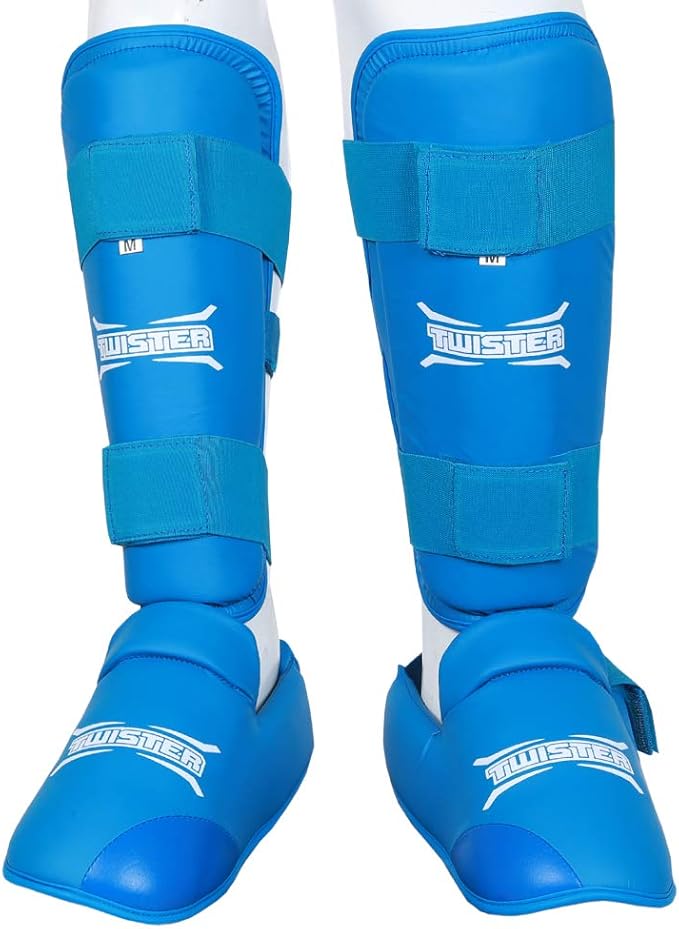 Twister WKF Karate Shin Guards | Taekwondo Shin-N-Step | Detachable Shin Guards with Foot Protection | Premium Quality Leg & Foot Protection for Karate, Taewkondo, Muay Thai, and MMA