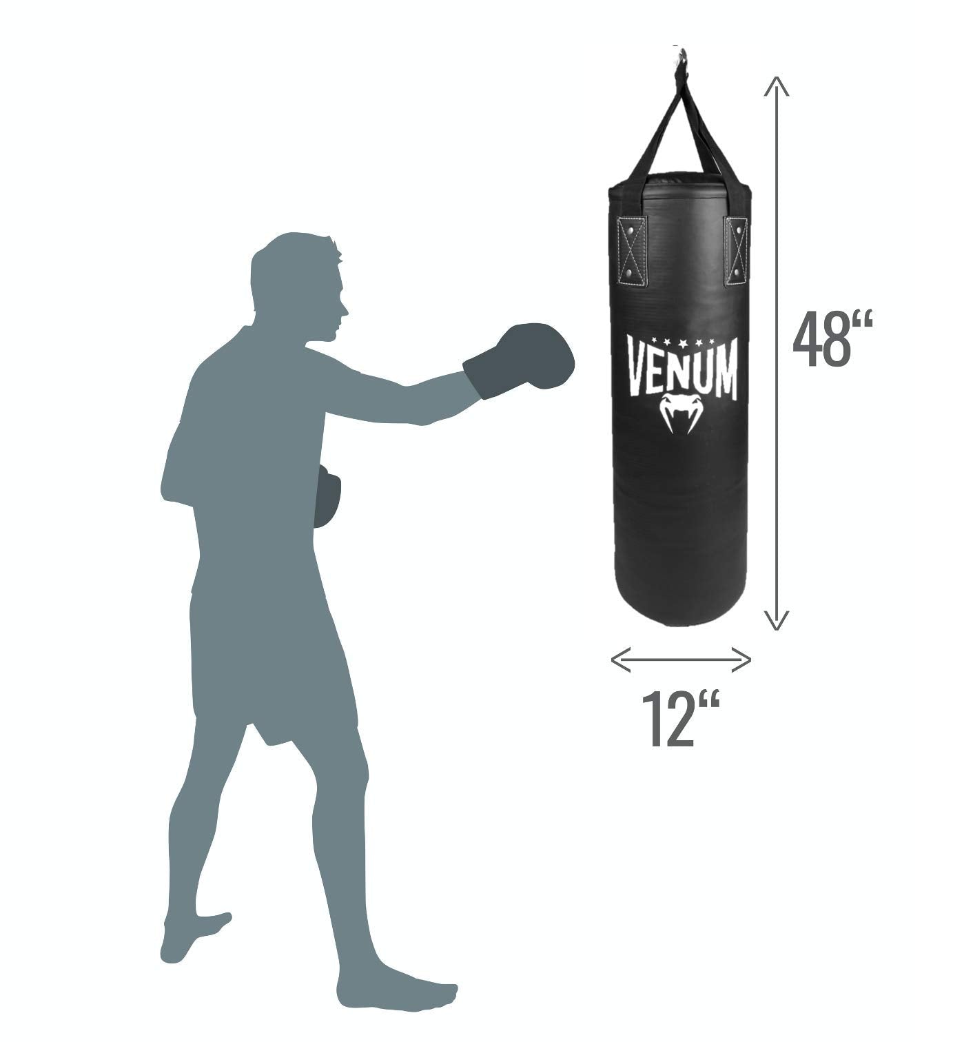 Venum Origins Punching Bag (Ceiling Mount Included) - Black/Black, 70 lbs