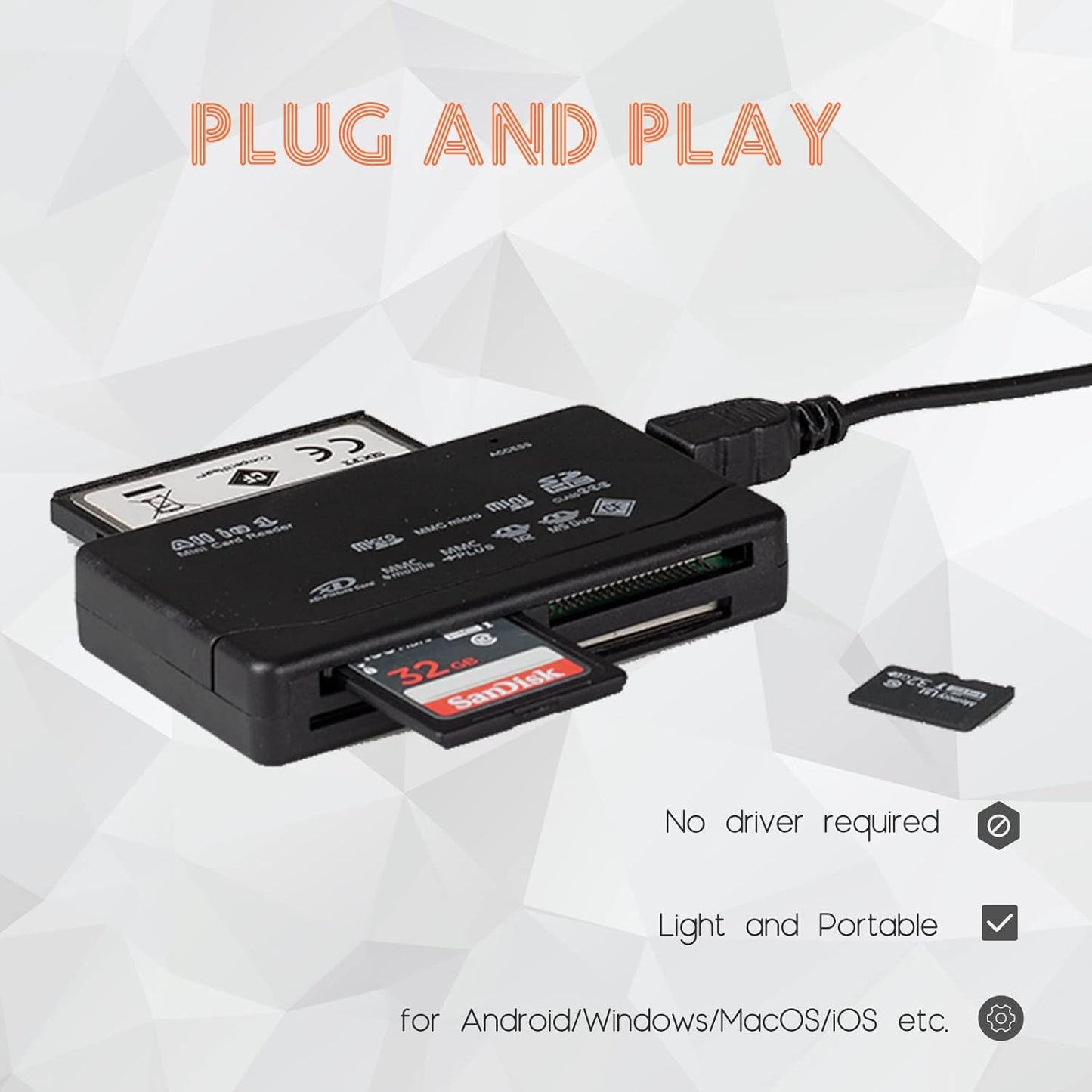Wansurs 6 1 Pro/M2 Win7,8,10,11 Micro SD Card Reader, in Memory Card Reader for SD/Micro SD/CF/XD/MS Card, Compatible