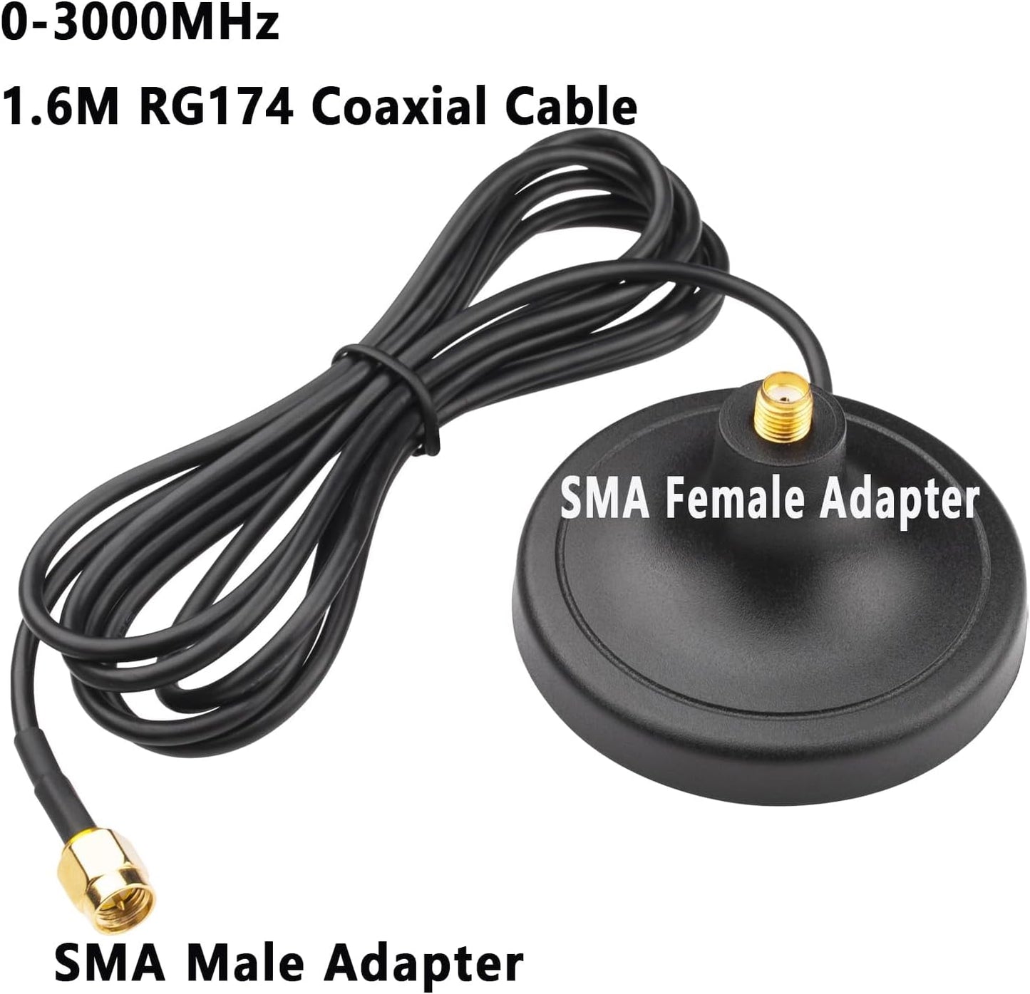 Boobrie 0-3000MHz 5.2ft 4G DC SMA Female Magnetic Antenna Base with SMA Male Connector WiFi Antenna Extension Coaxial
