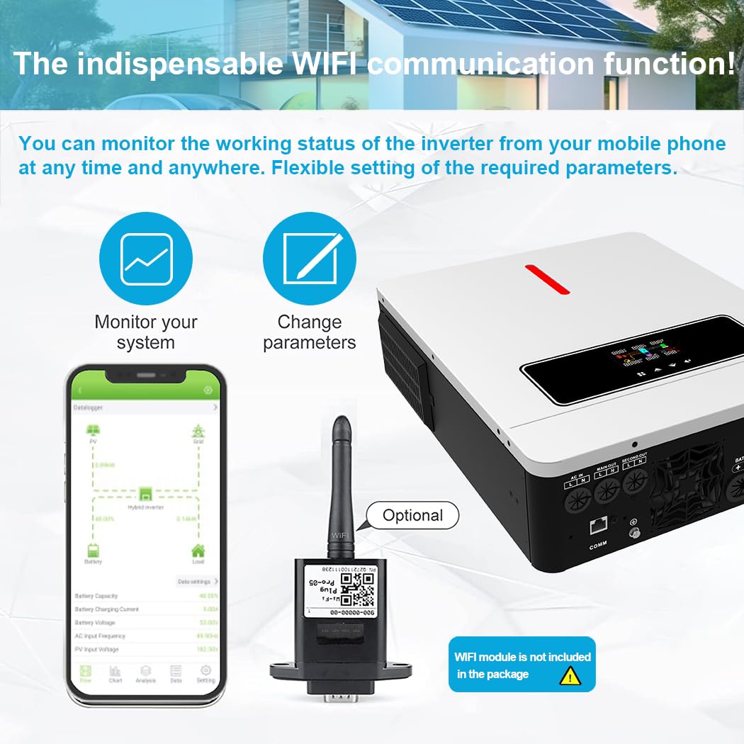 Y&H 6.2KW Solar Hybrid Inverter 48V AC220V On/Off-Grid Solar Inverter Built-in MPPT 120A Solar Charger, Two Load Output Power Max PV Power 6500W Input, Supports Batteryless