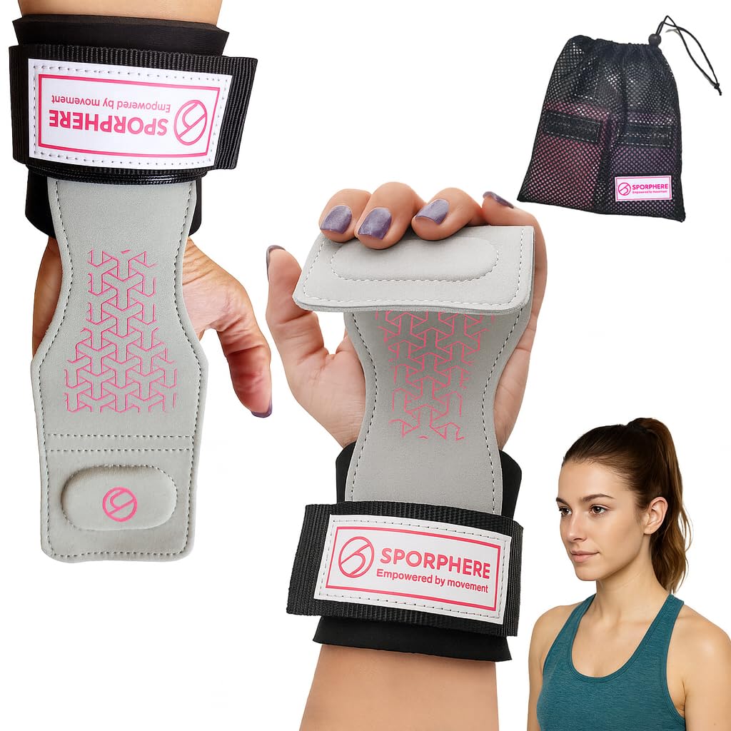 SPORPHERE Premium Crossfit Grips for Women – Anti-Slip Lifting Grips & Wrist Straps for Weightlifting, Workout, Deadlift, Pull-Ups, Barbell, Easy-to-Clean, Odor Free, Size Medium