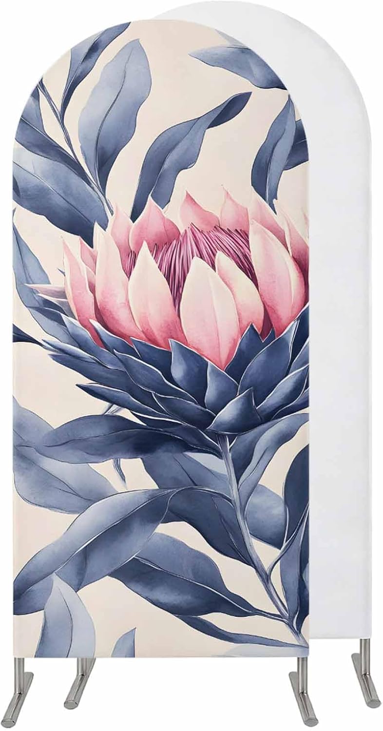 Jnbasdffb 7.2 Blue Pink Botanical Wedding Arch Cover,Stretchy Spandex Arch Backdrop Stand Covers FT,Oil Painting Spring