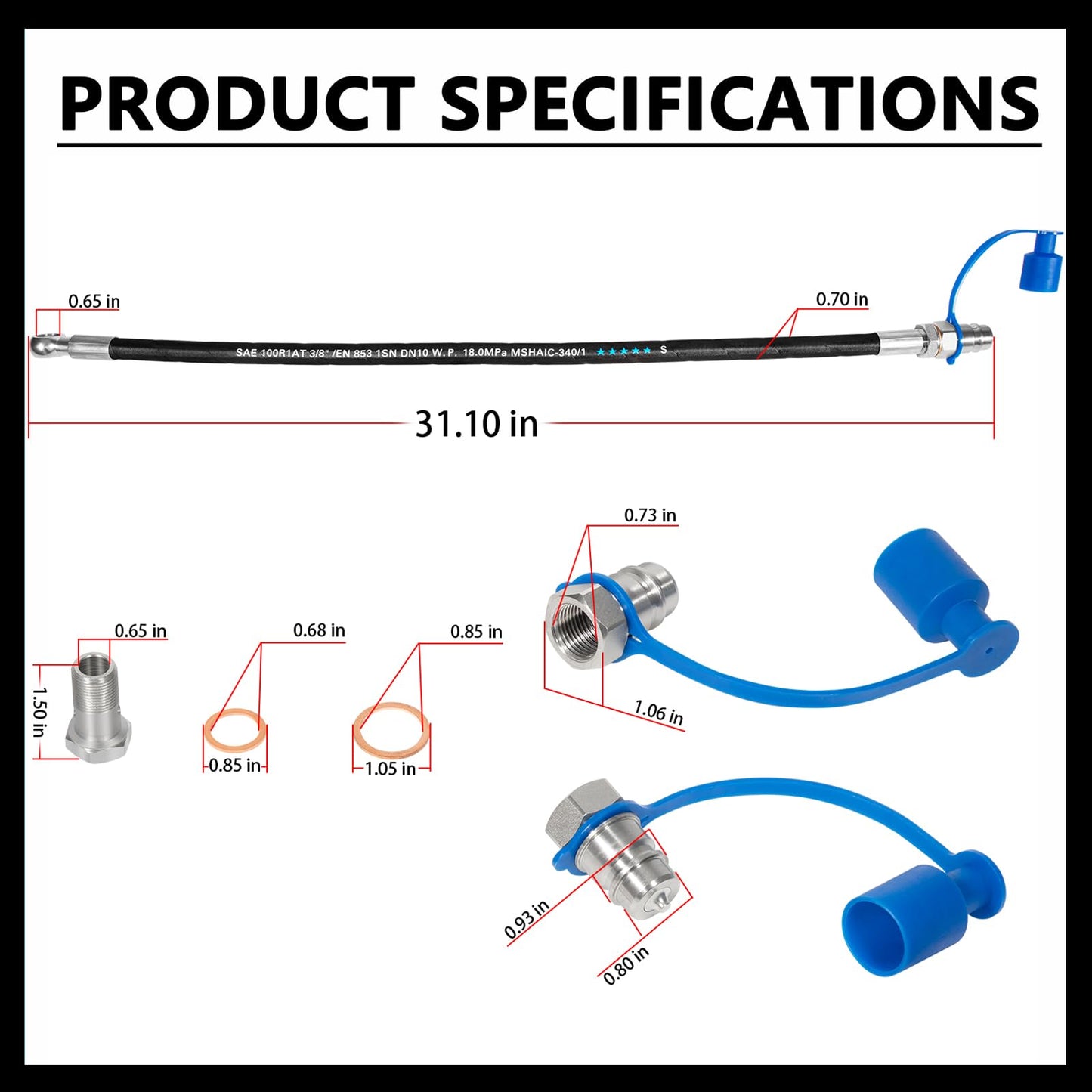 Hydraulic Top Link Cat. 1-1 18 1/8” – 26 3/8” with Locking Block and 2 x Hoses，SPH320032 for Tractor Excavators and Class 1& 2 Equipment