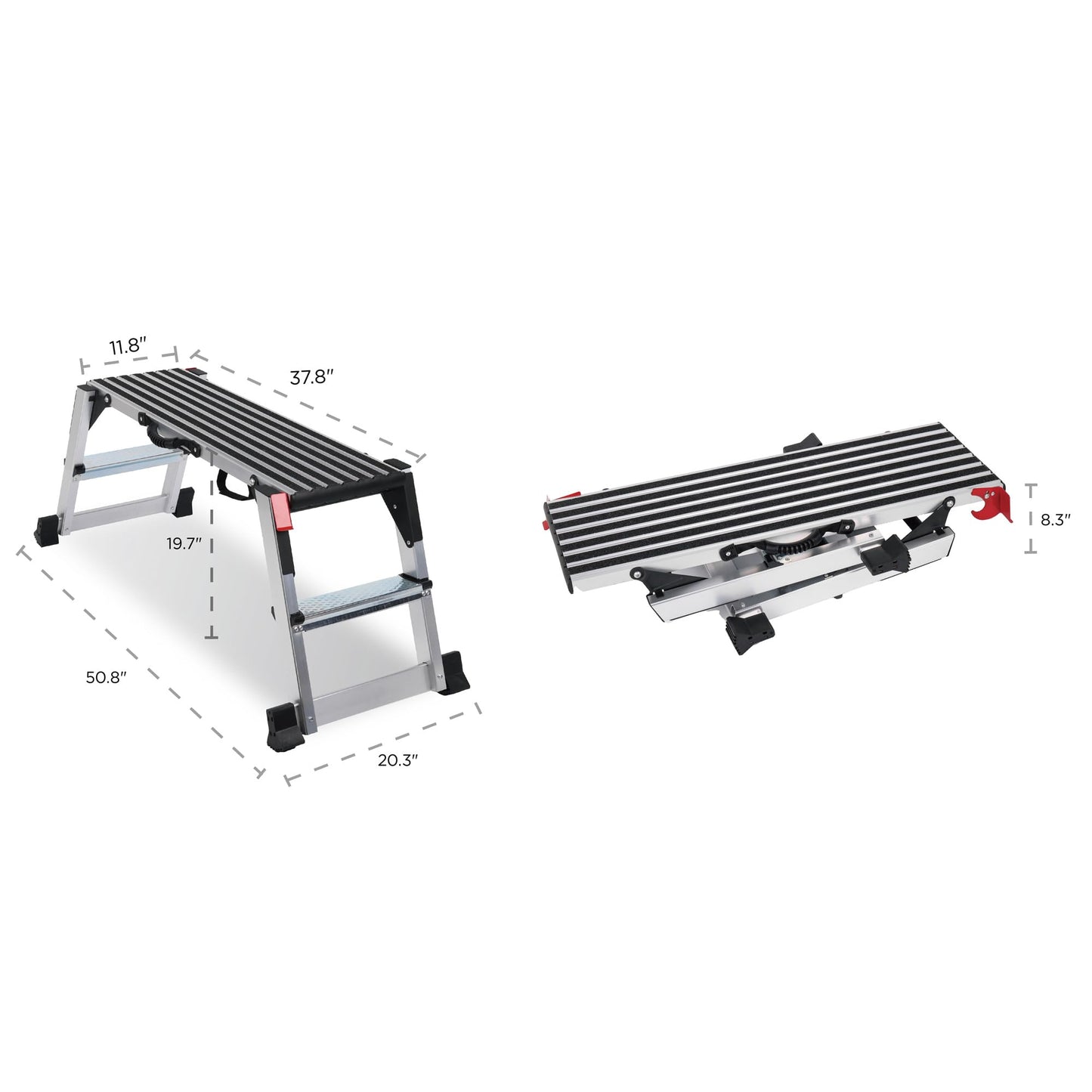 51" Aluminum Folding Work Platform, Car Wash Step Stool with Non-Slip Feet & Carrying Handle, Metal Step Ladder Bench for Mechanics, Shop, Automotive & Drywall Work — 330 lbs Load Capacity