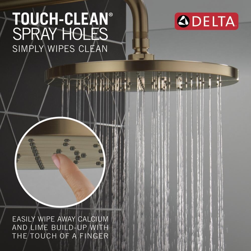 Delta Modern 14 Series Round Rain Shower Faucet Set, Brushed Gold Shower Head and Handle Set, Valve Trim Kit, Champagne Bronze T14269-CZ-PP (Valve Not Included)